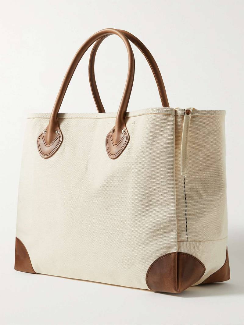 Smiley Leather-Trimmed Canvas Tote Bag 4