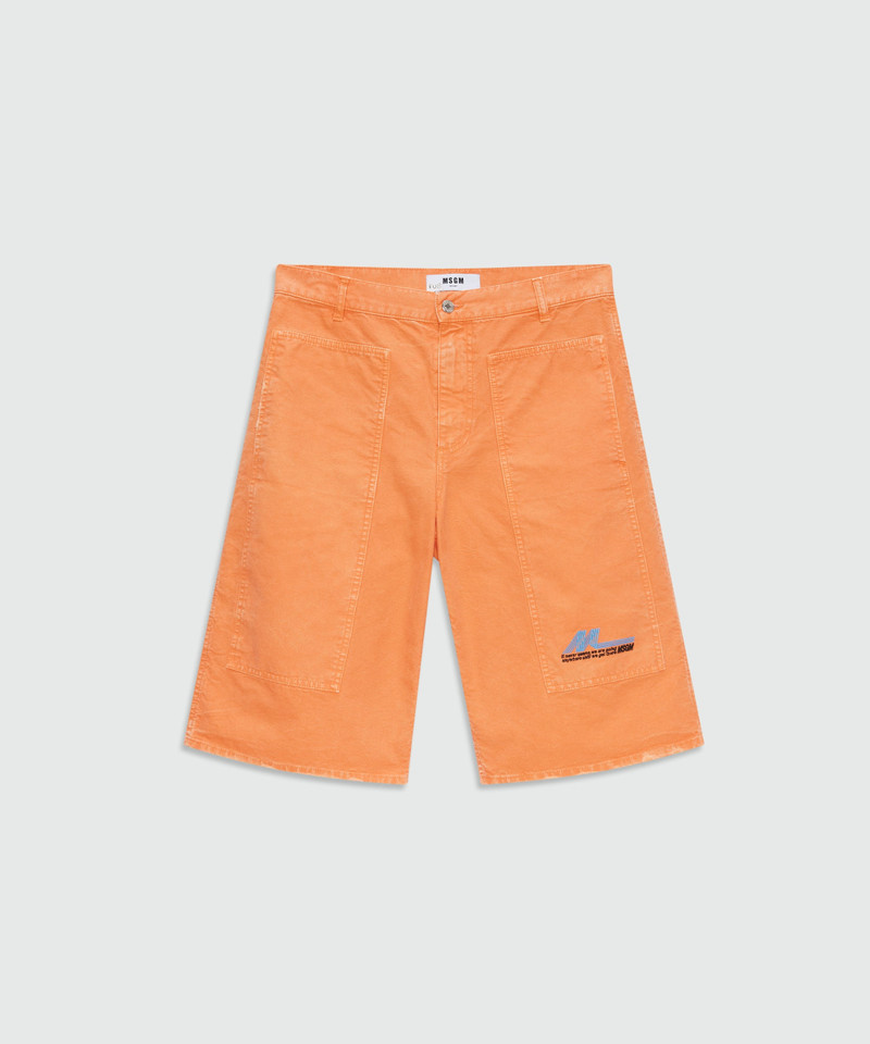 Orange cotton canvas Bermuda shorts with enzyme wash 1
