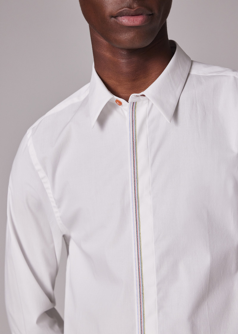 Tailored-Fit White Shirt With Embroidered Stripe Placket 5