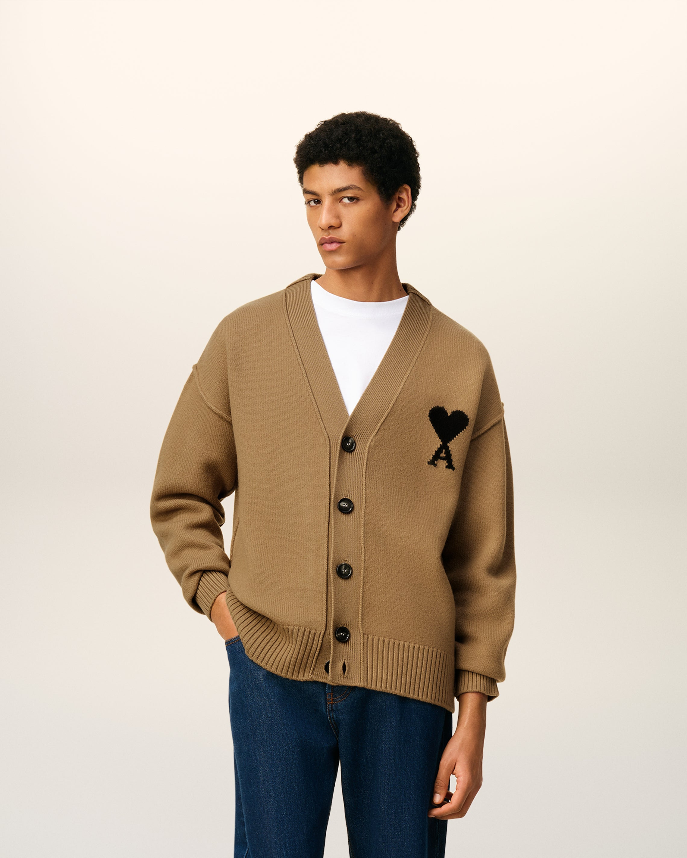 BROWN WOOL AMI DE COEUR CARDIGAN - 7