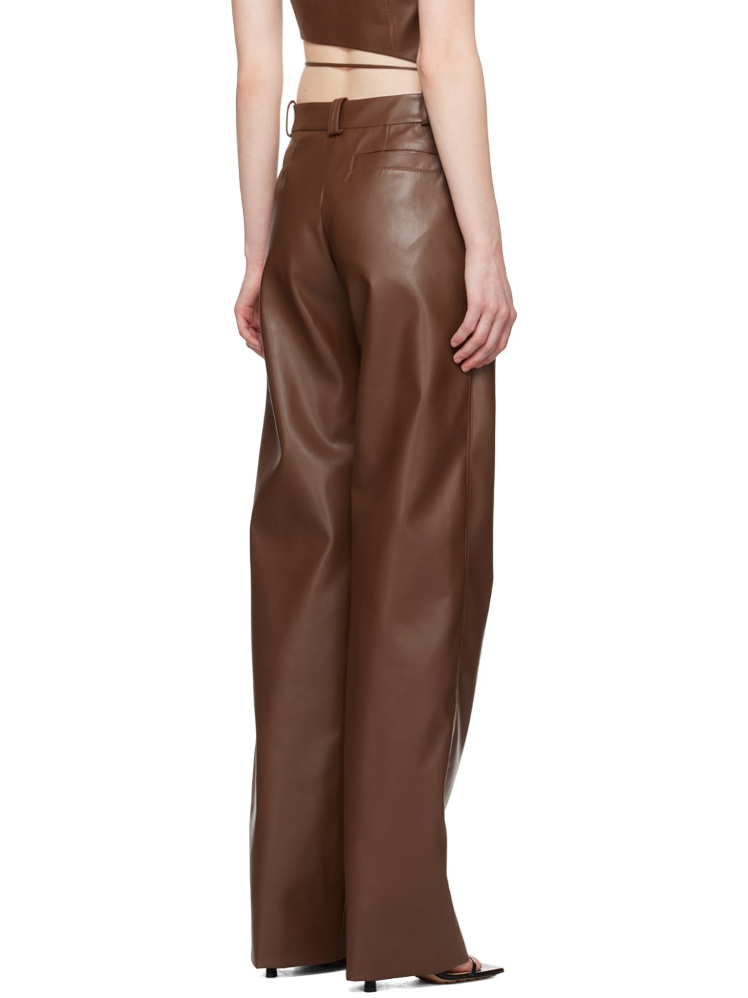 Brown Straight-Leg Faux-Leather Trousers - 3