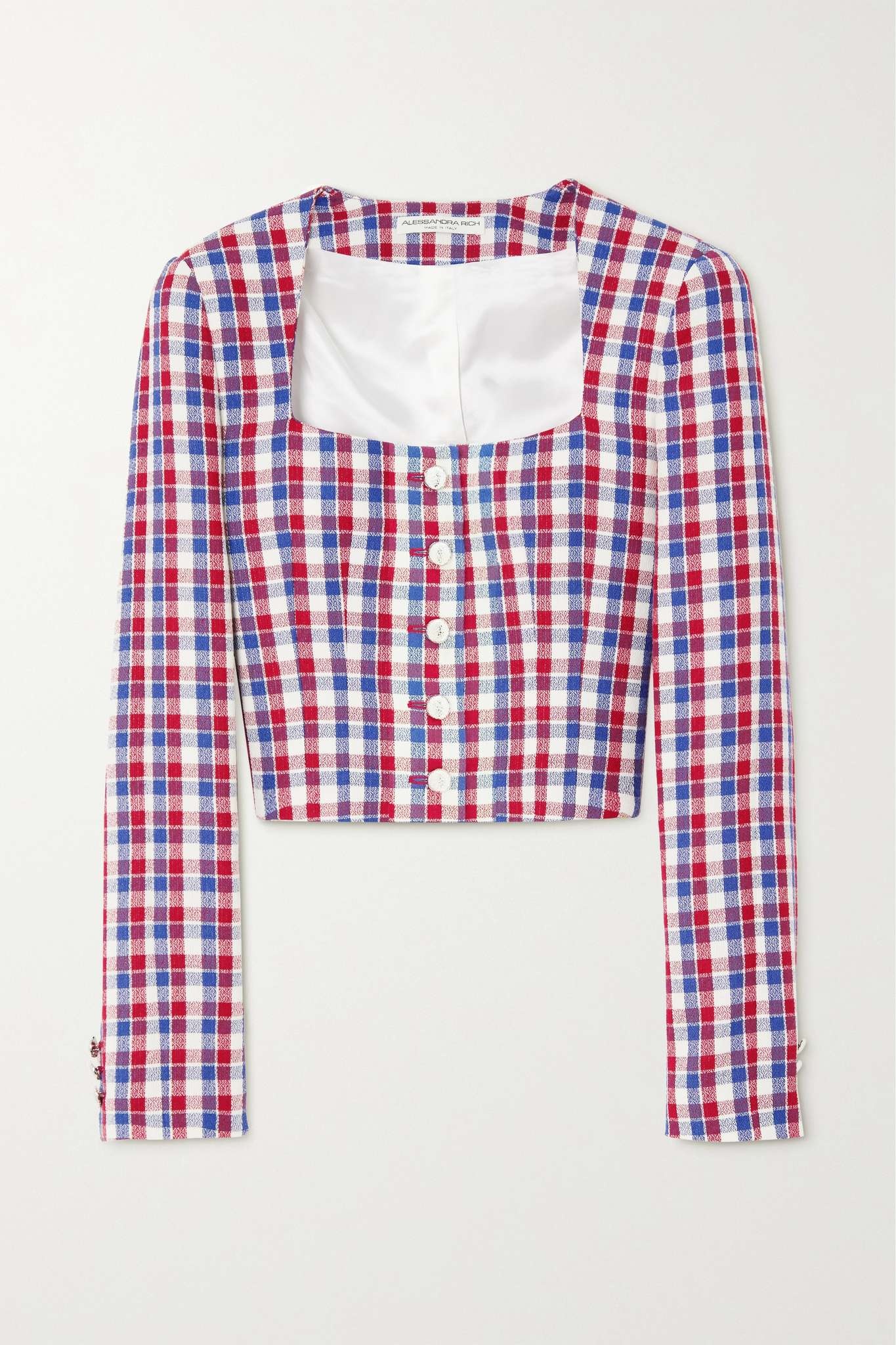 Cropped checked tweed jacket - 1