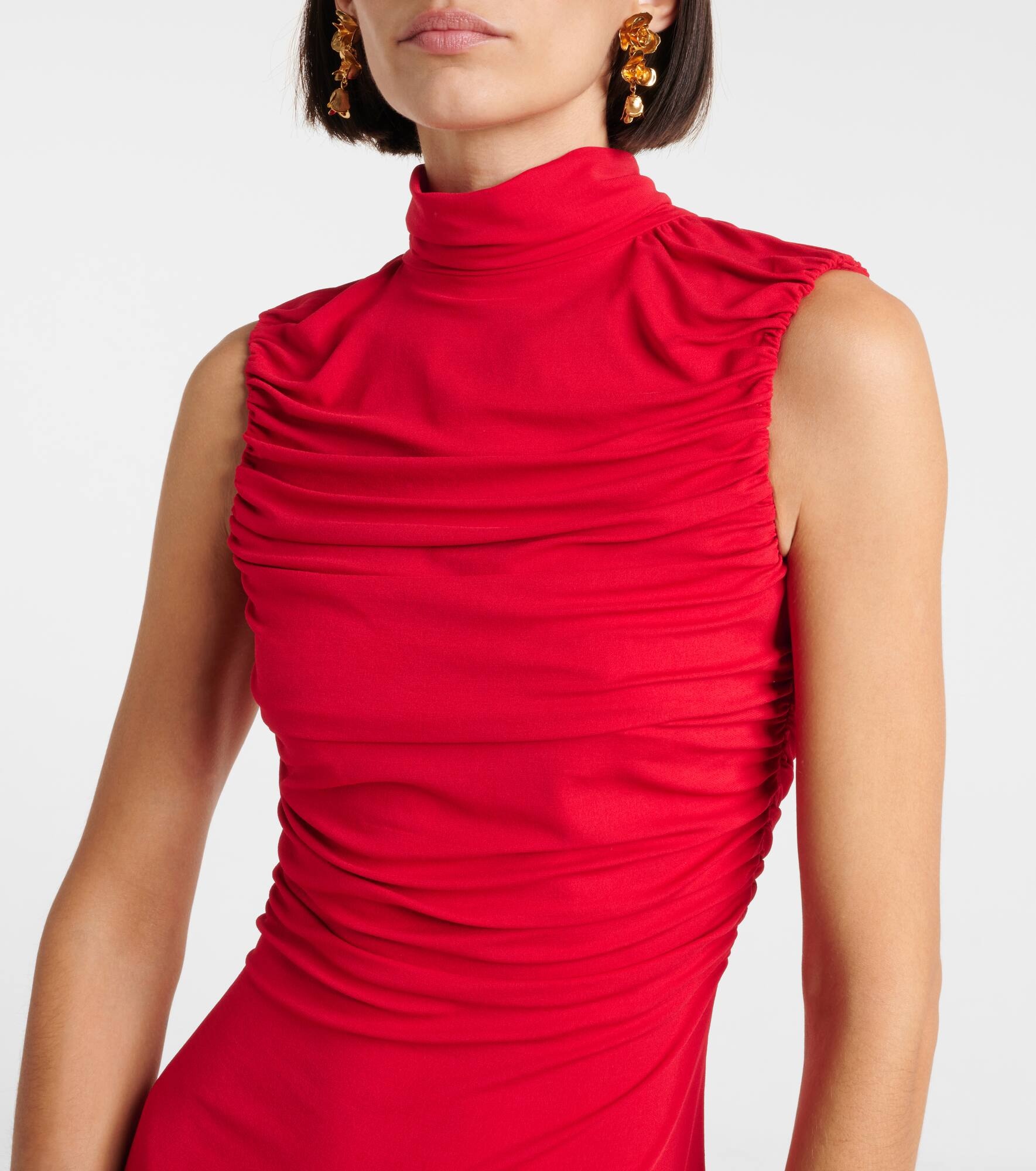 Floral-appliqué ruched jersey gown - 7