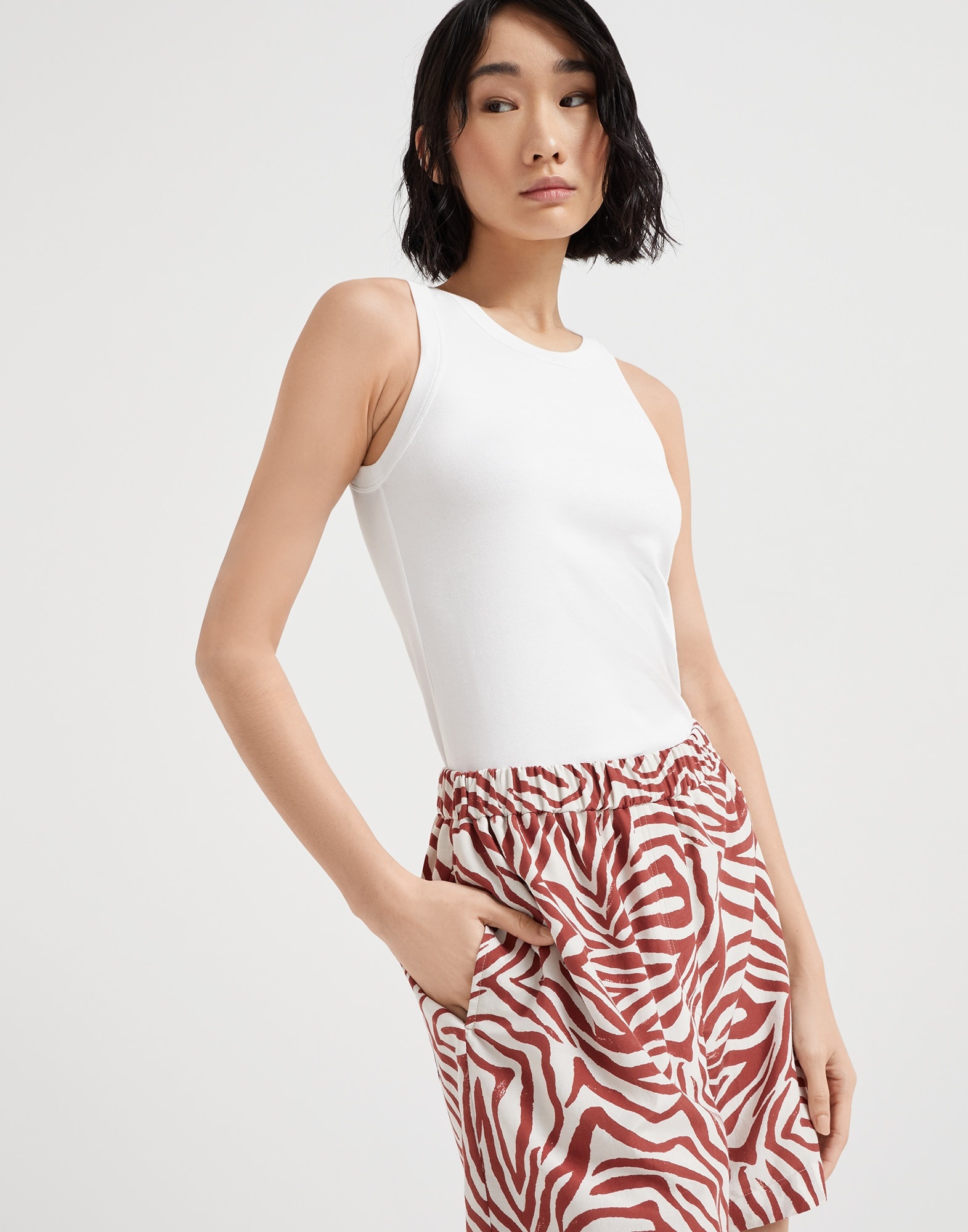 Cotton and silk ethnic print poplin track shorts - 3