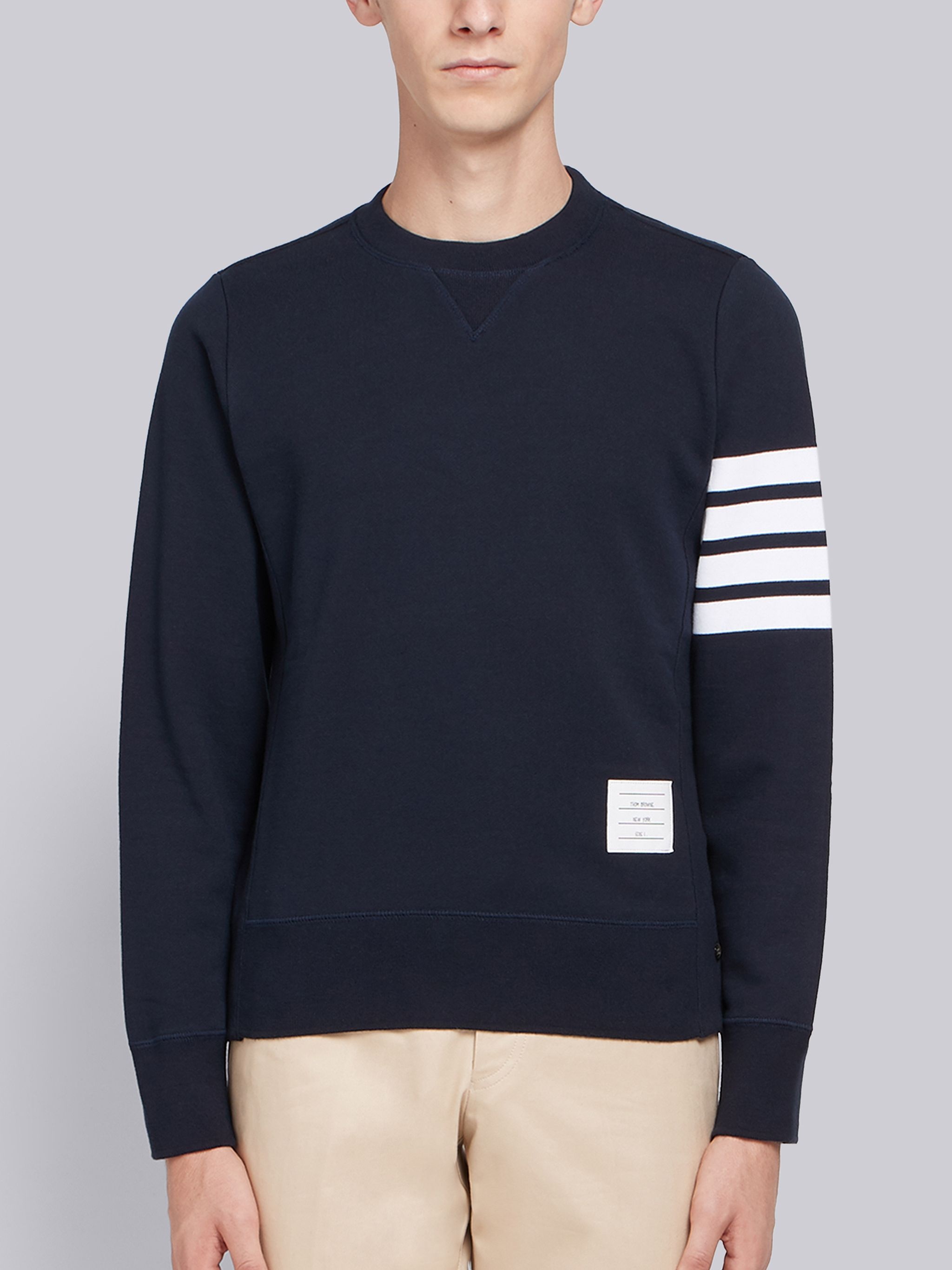 Navy Loopback Jersey Knit 4-bar Crew Neck Sweatshirt - 1