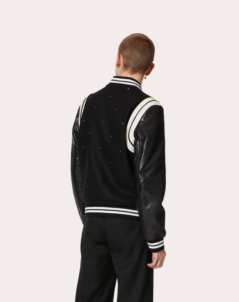 ALL-OVER ROCKSTUD SPIKE WOOL CLOTH AND LEATHER BOMBER JACKET 4