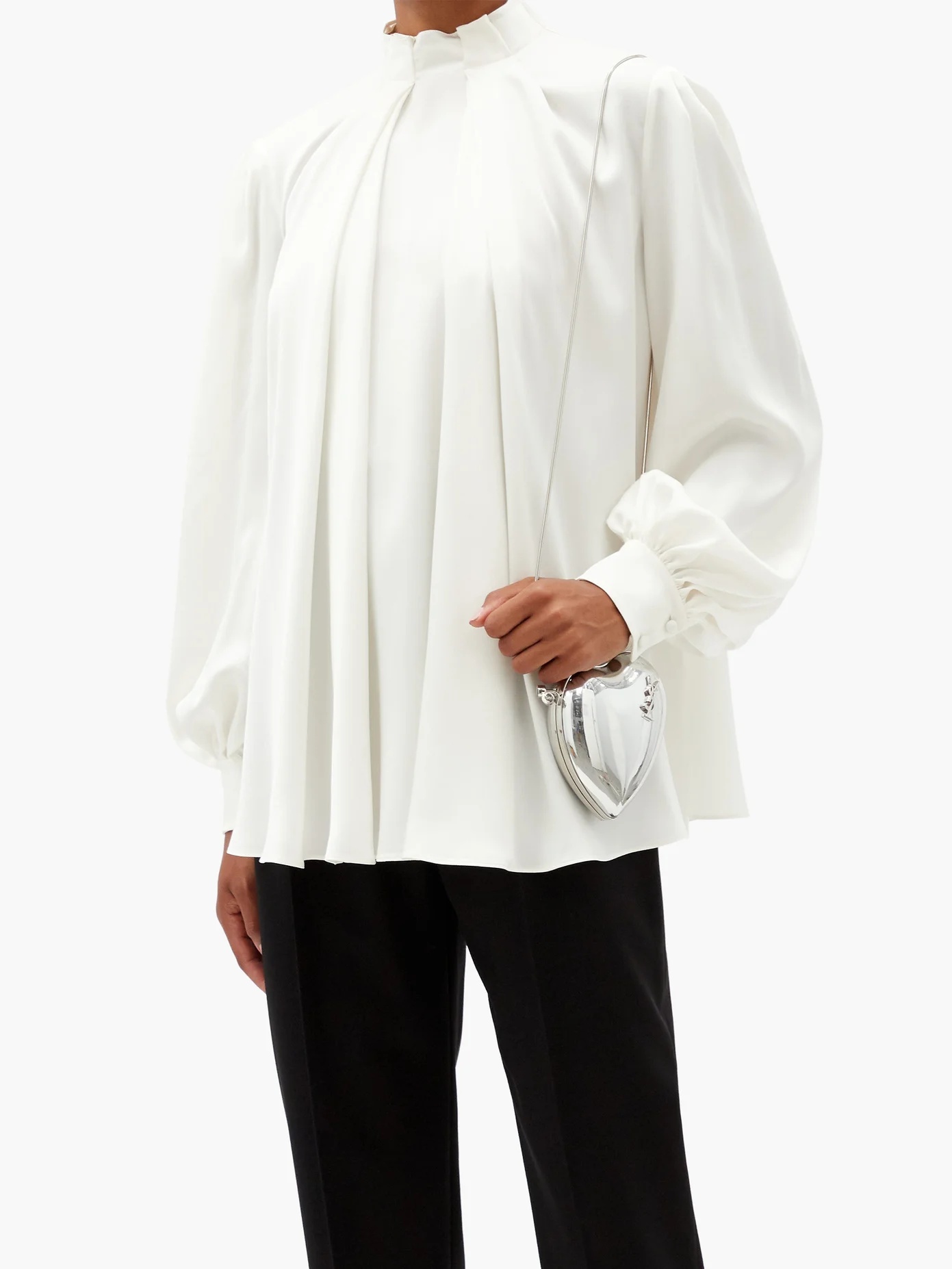 High-neck pleated silk-satin blouse - 2