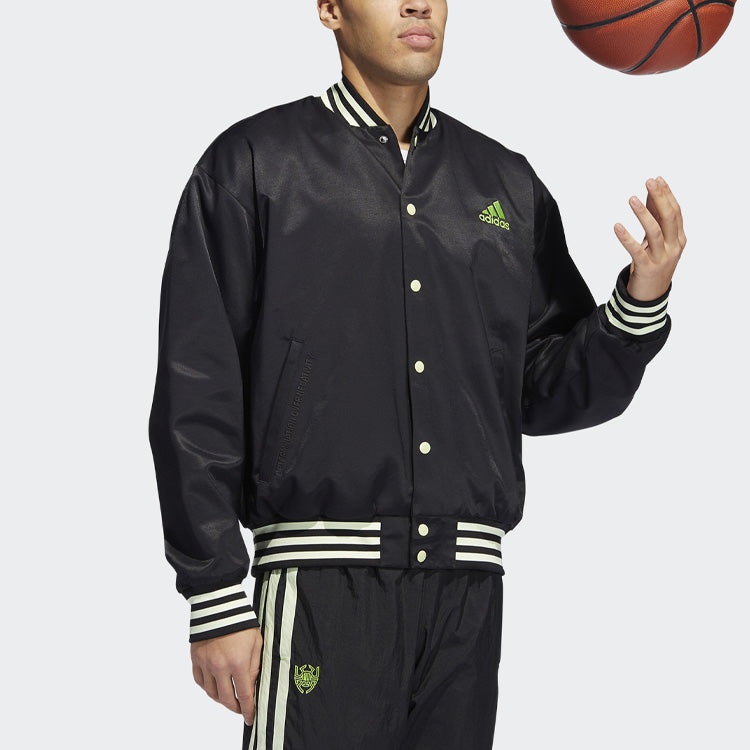 Men's adidas Stripe Sports Baseball Jacket Black HB5439 - 2