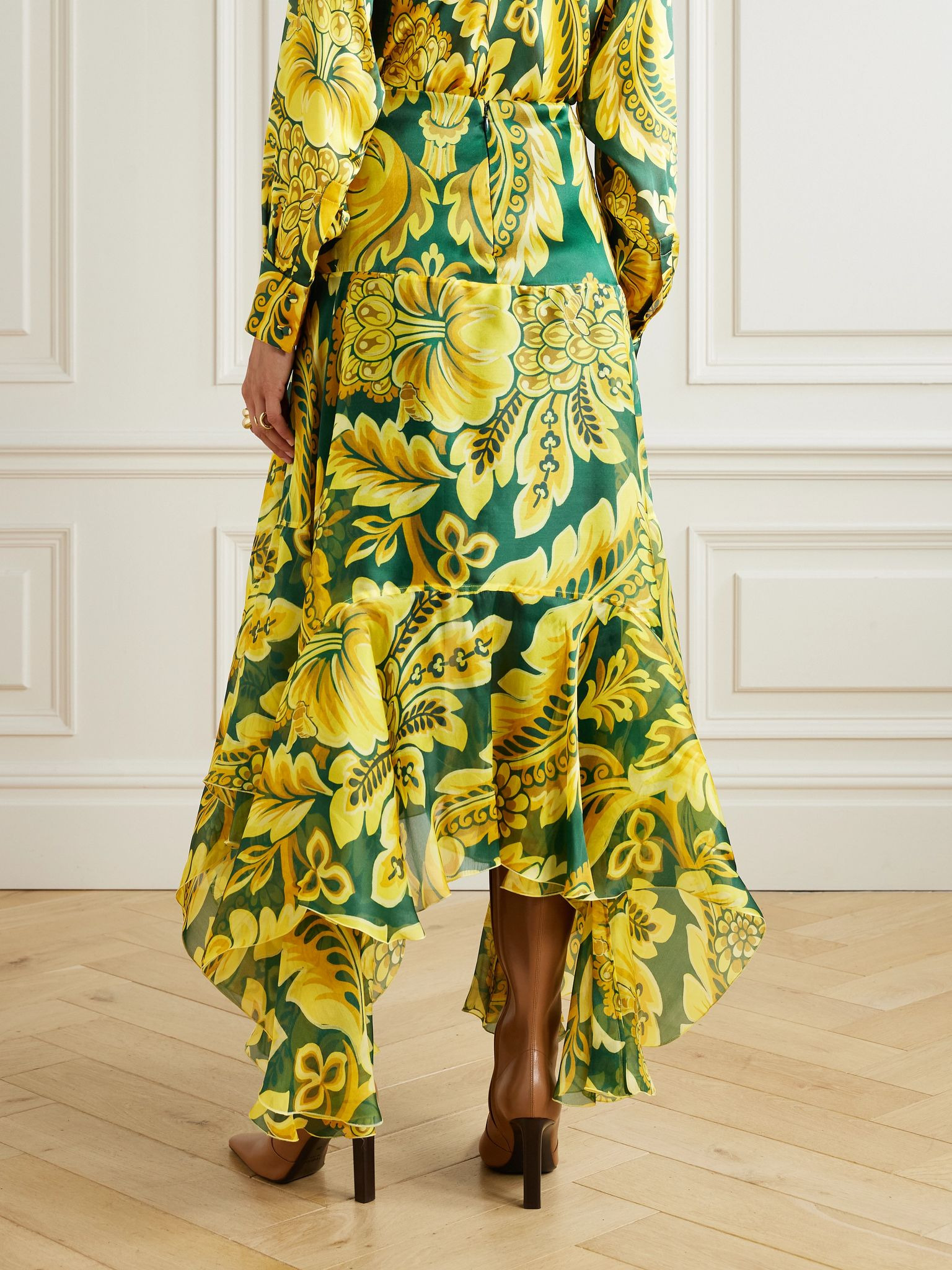 Asymmetric ruffled printed silk skirt Yellow - 3