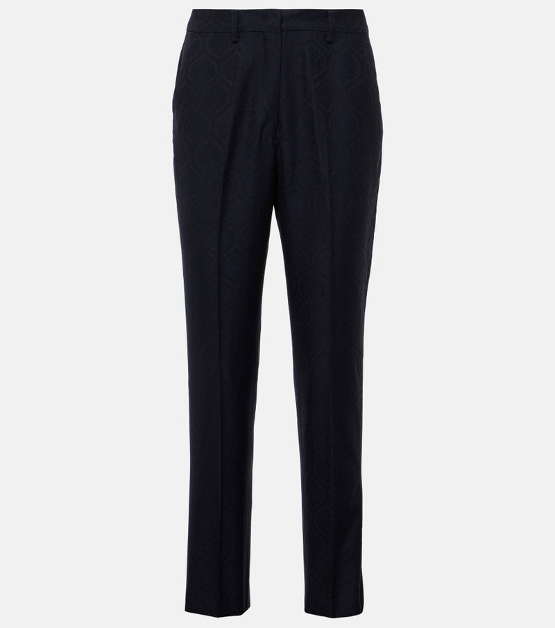 Printed cotton-blend jacquard slim pants - 1
