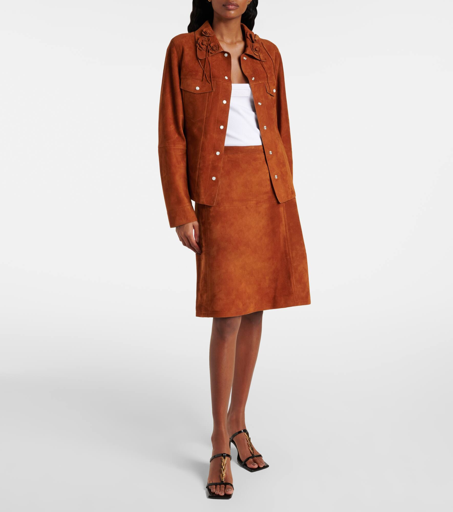 Floral-appliqué suede jacket - 2