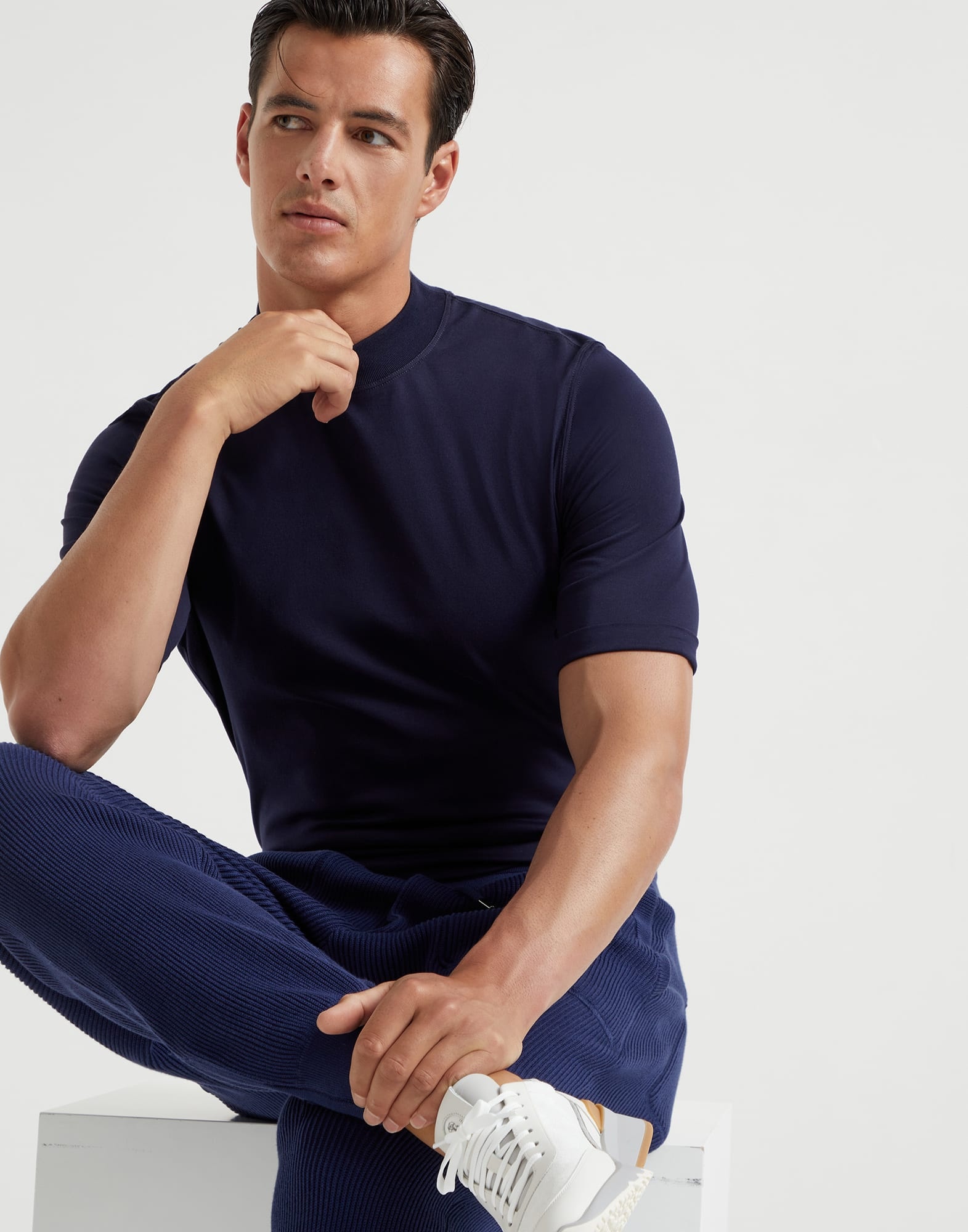 Cotton jersey mock neck T-shirt - 4