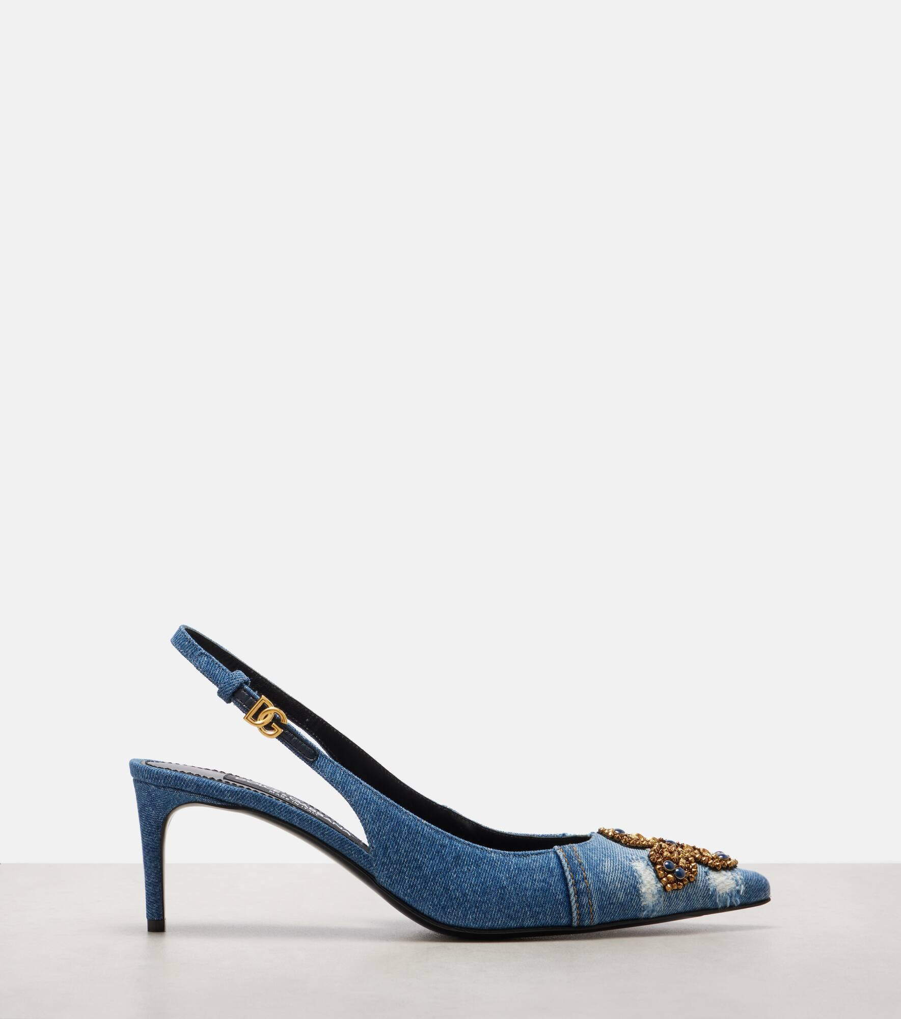 Embellished 60 denim slingback pumps - 4