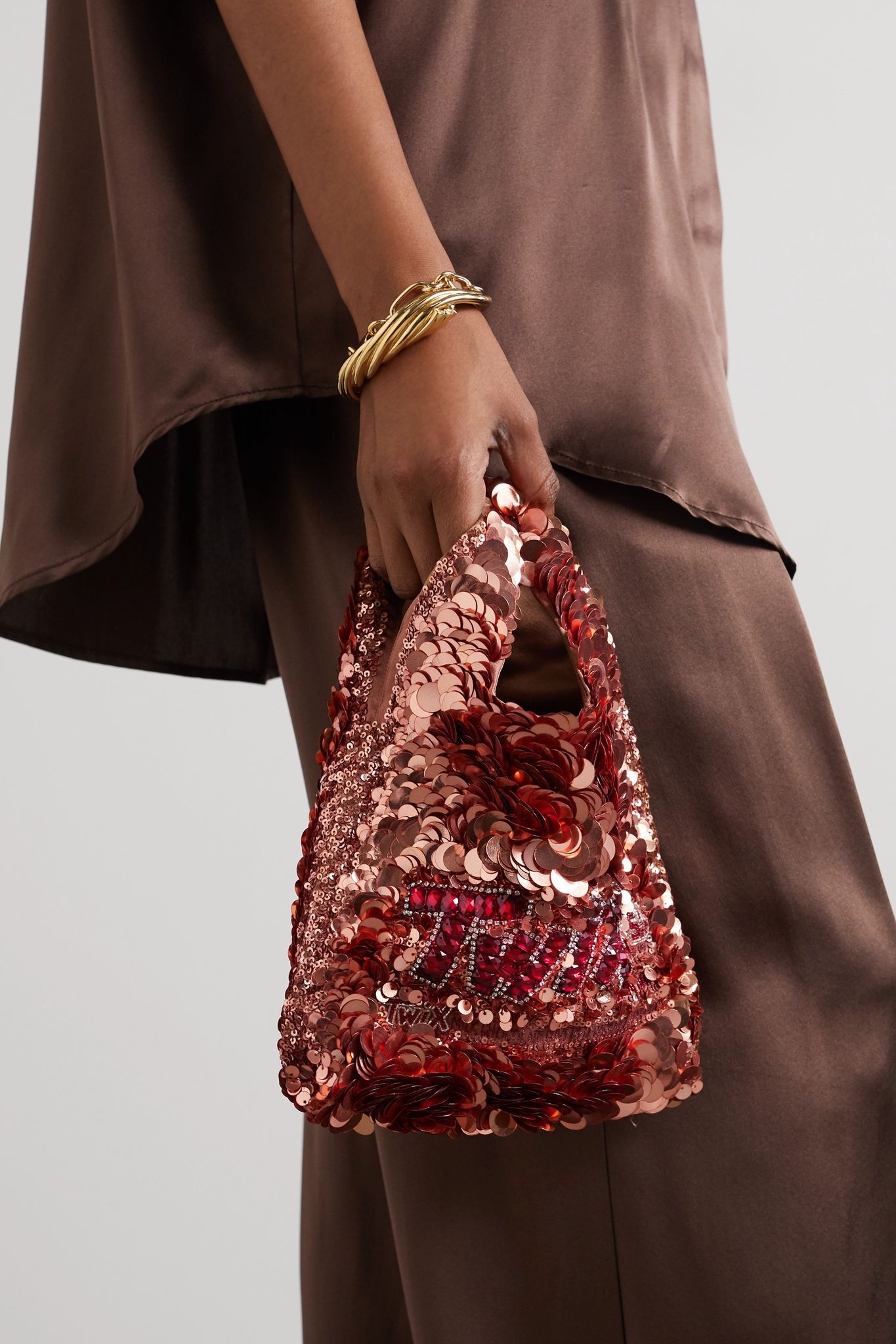 Mini embellished sequined satin tote - 2