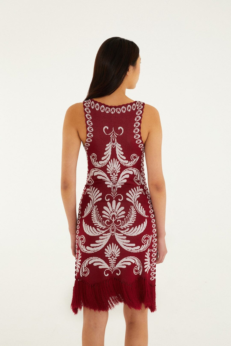 Burgundy Garden Tapestry Fringe Knit Dress 3