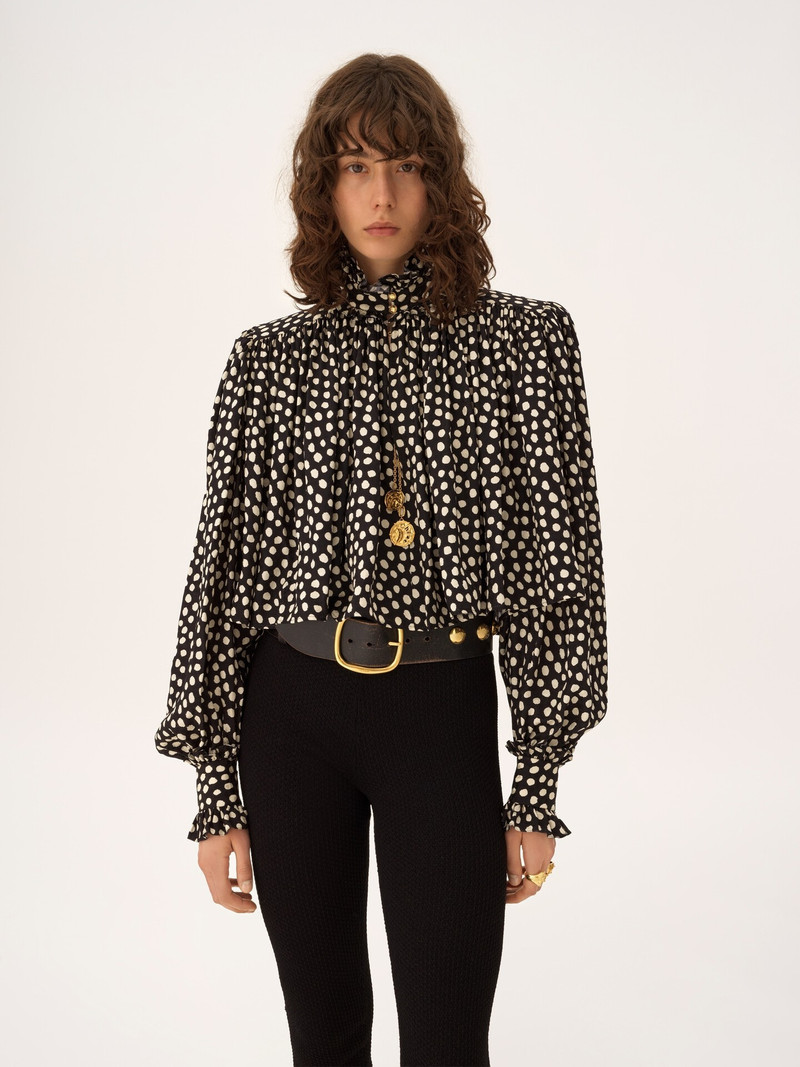 MAXI GATHERED HIGH-NECK TOP IN SILK JACQUARD 3