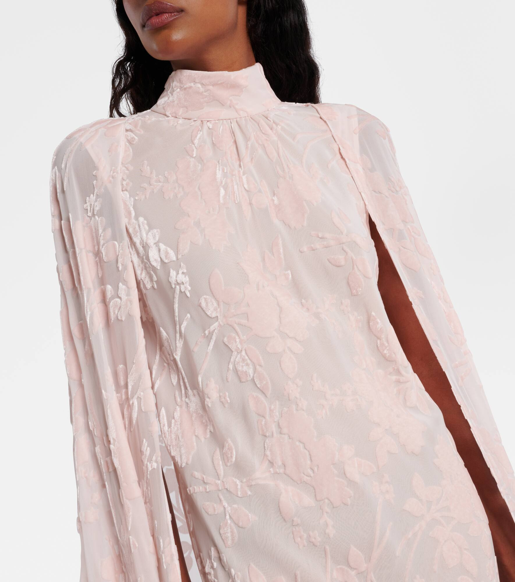 Caped velvet devoré gown - 4