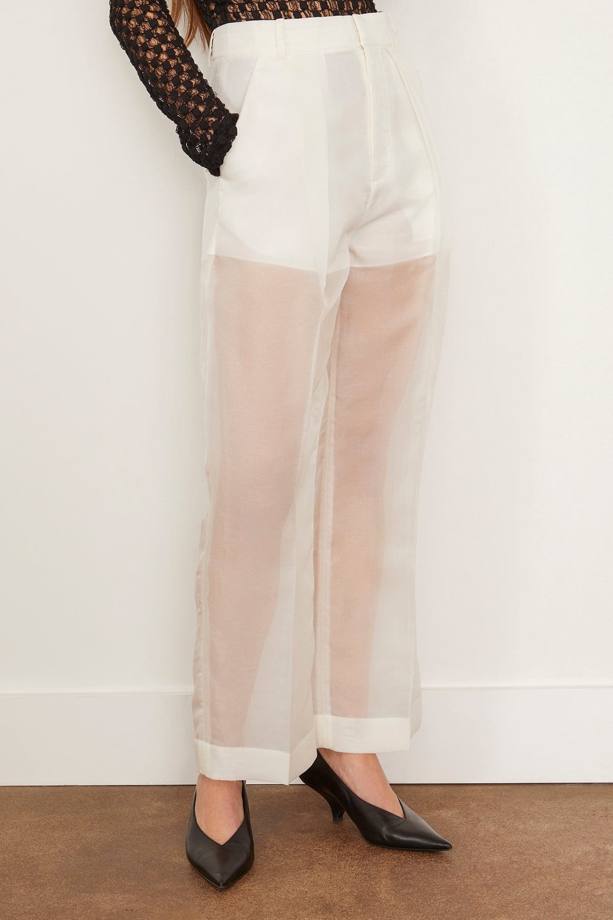 Ecole Organic Silk Cropped Trouser in Off White - 3