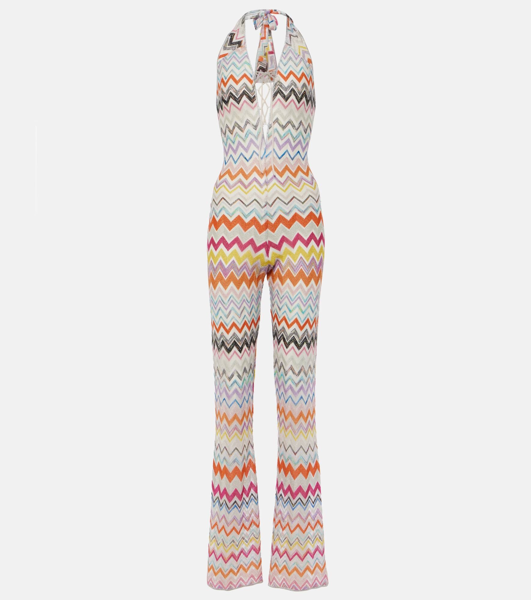 Zigzag halterneck lamé jumpsuit - 1