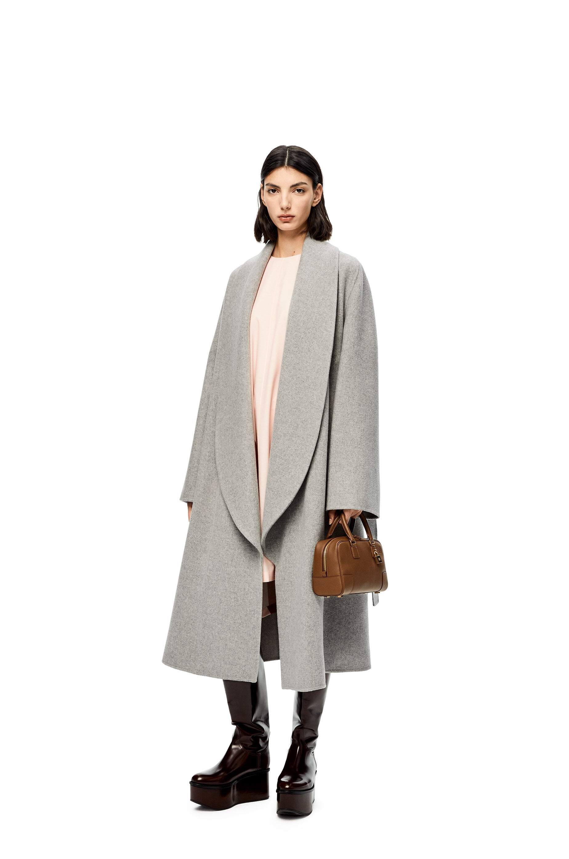 Shawl collar wrap coat in wool and cashmere - 2