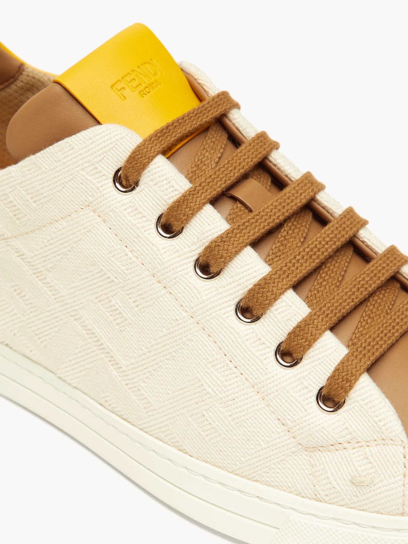 FF-jacquard canvas and leather trainers - 6