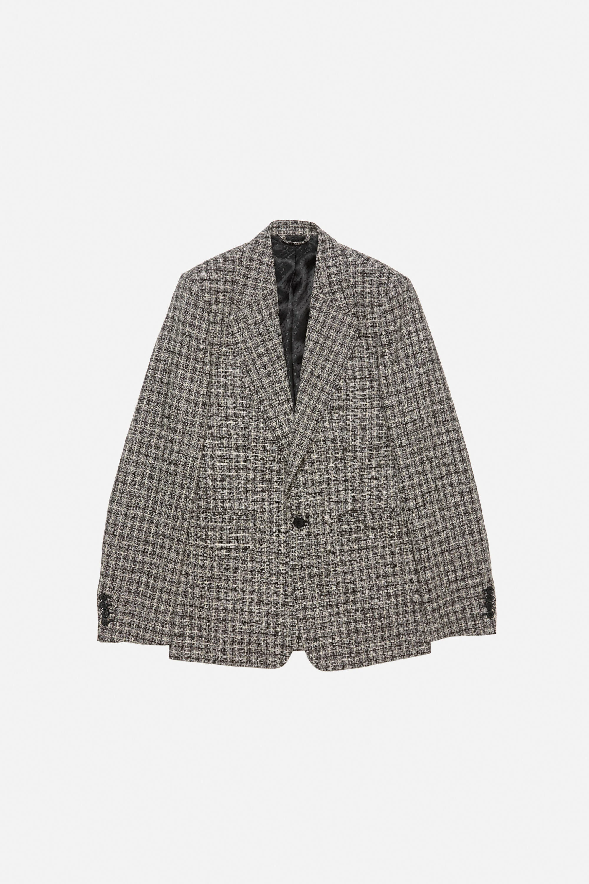 Fitted wool suit jacket - Black/white - 1
