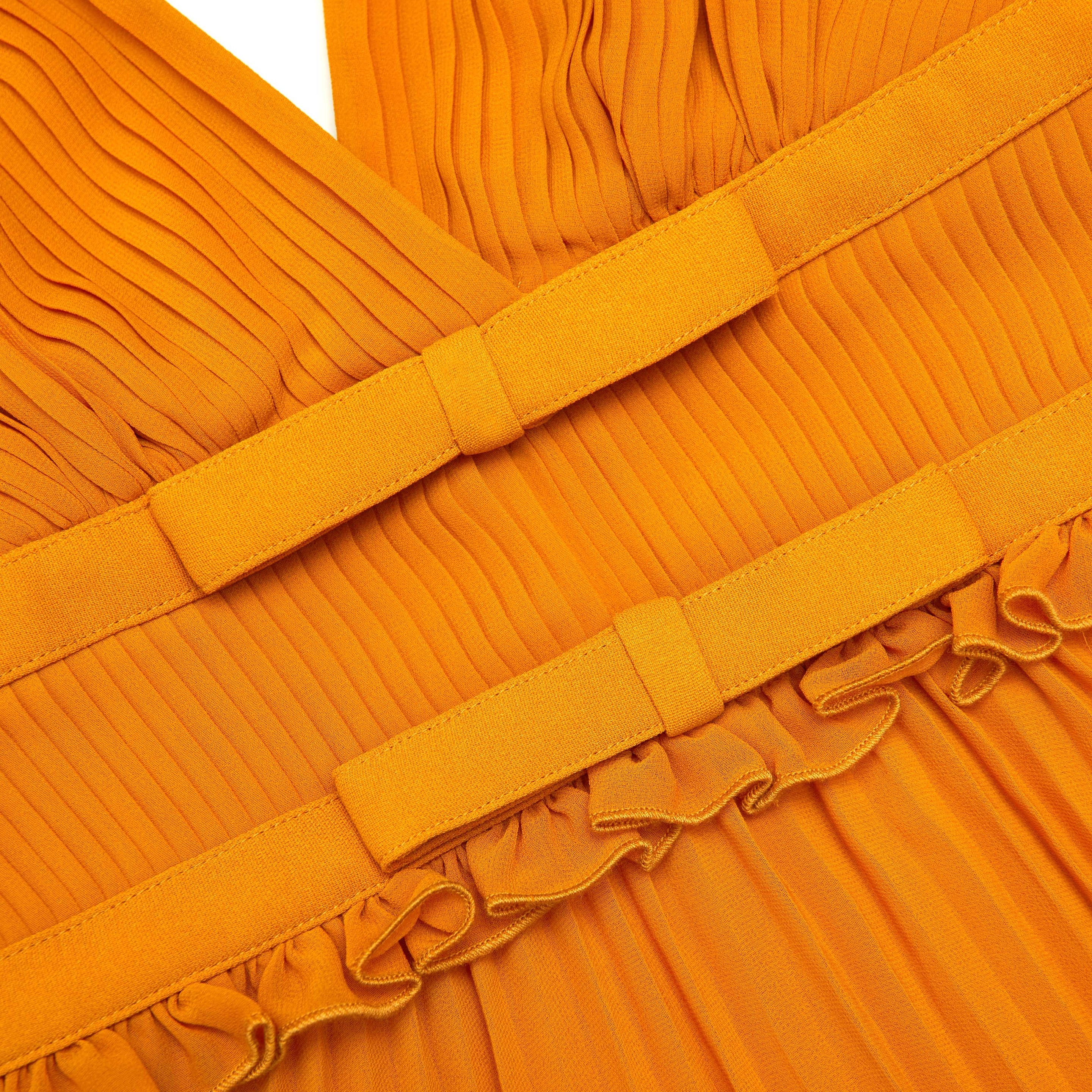 Burnt Orange Chiffon Midi Dress - 5