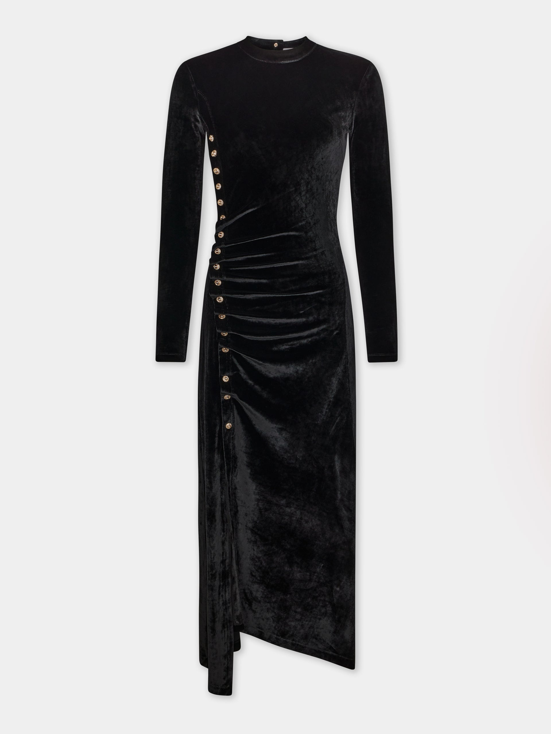 BLACK LONG DRAPED DRESS IN VELVET - 6