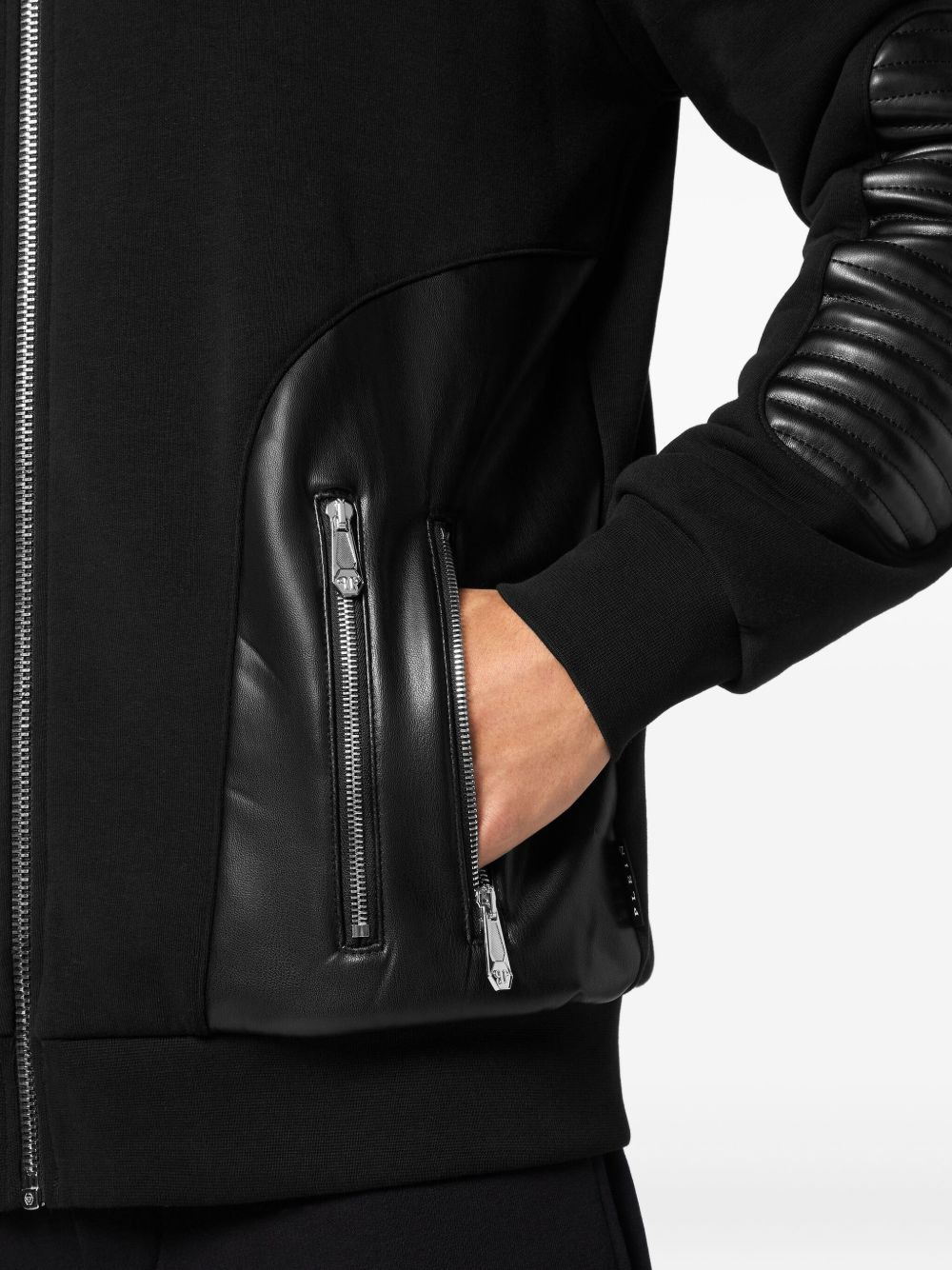 quilted leather hooded sweatshirt - 4