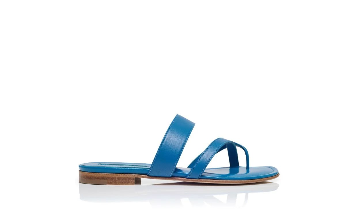 Blue Nappa Leather Flat Sandals - 1