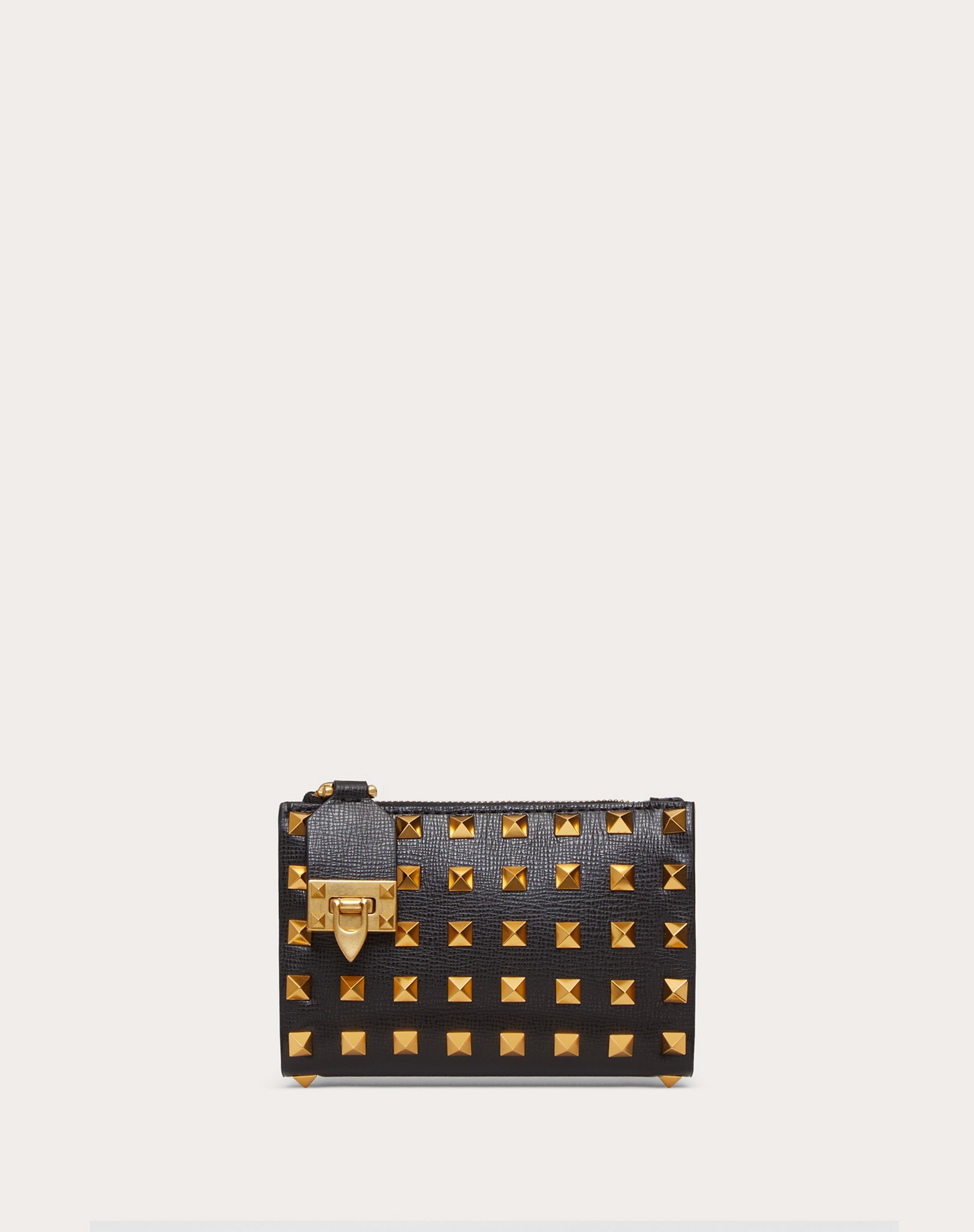 VALENTINO GARAVANI ROCKSTUD COIN PURSE AND CARDHOLDER IN GRAINY CALFSKIN LEATHER WITH ALL-OVER STUDS - 1
