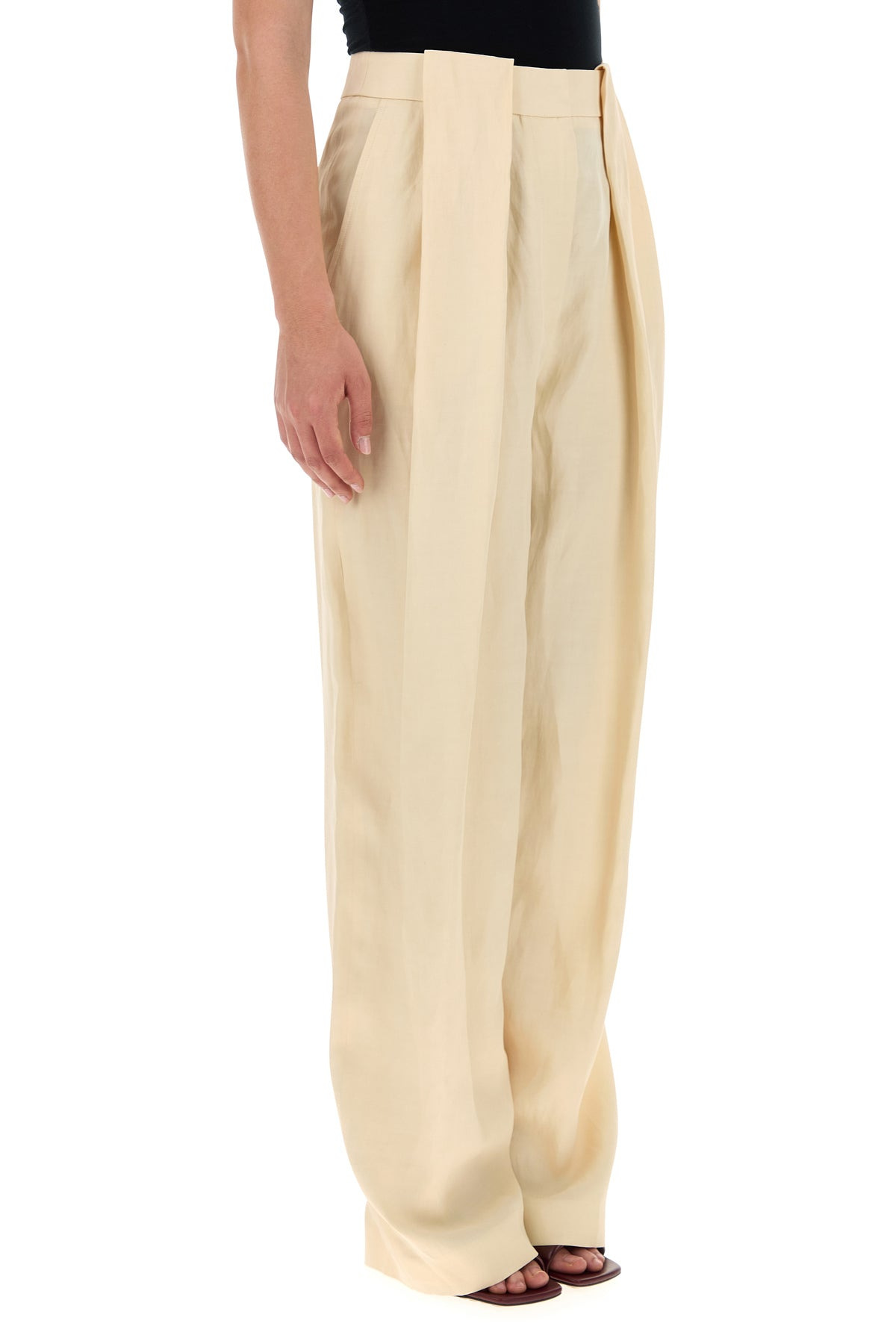 Cream viscose blend wide-leg pant - 3