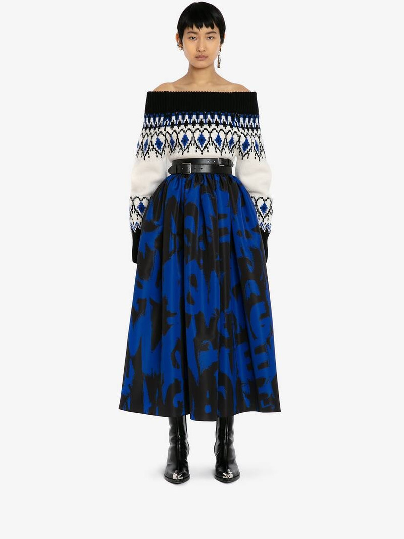 Alexander McQueen Wool Off-the-shoulder Fair Isle Jumper in Ivory/black outlook