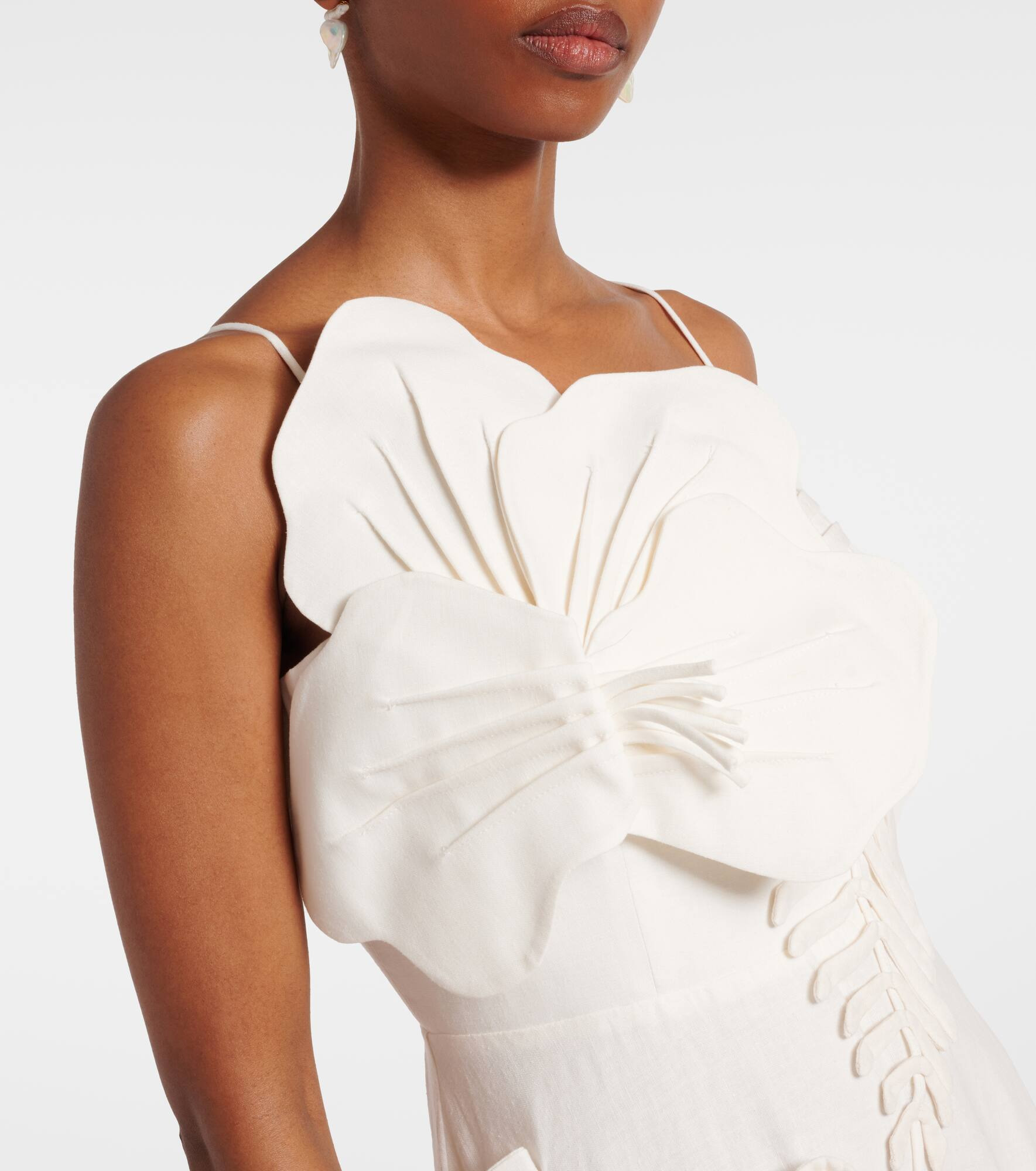 Floral-appliqué linen-blend midi dress - 4