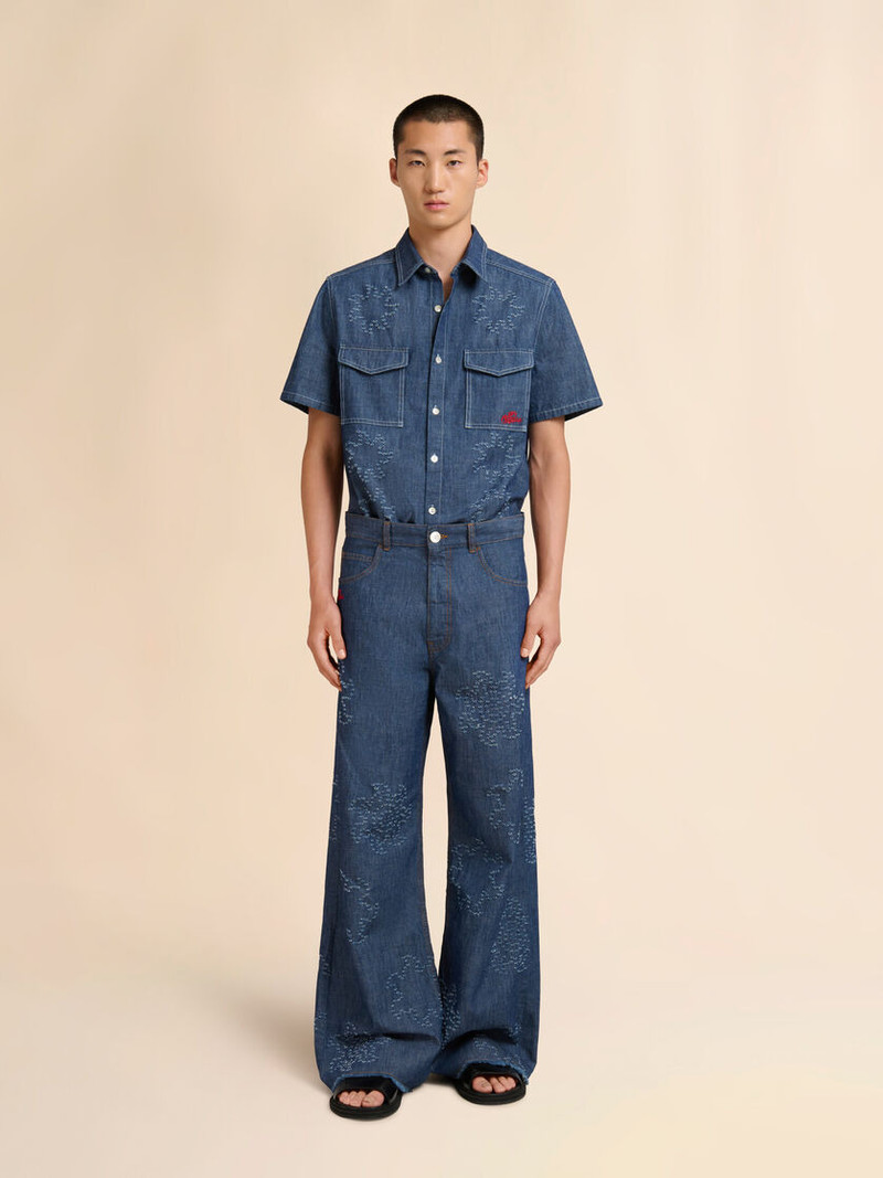 Marni BLUE CHAMBRAY JEANS WITH FRAYED SUN MOTIF outlook