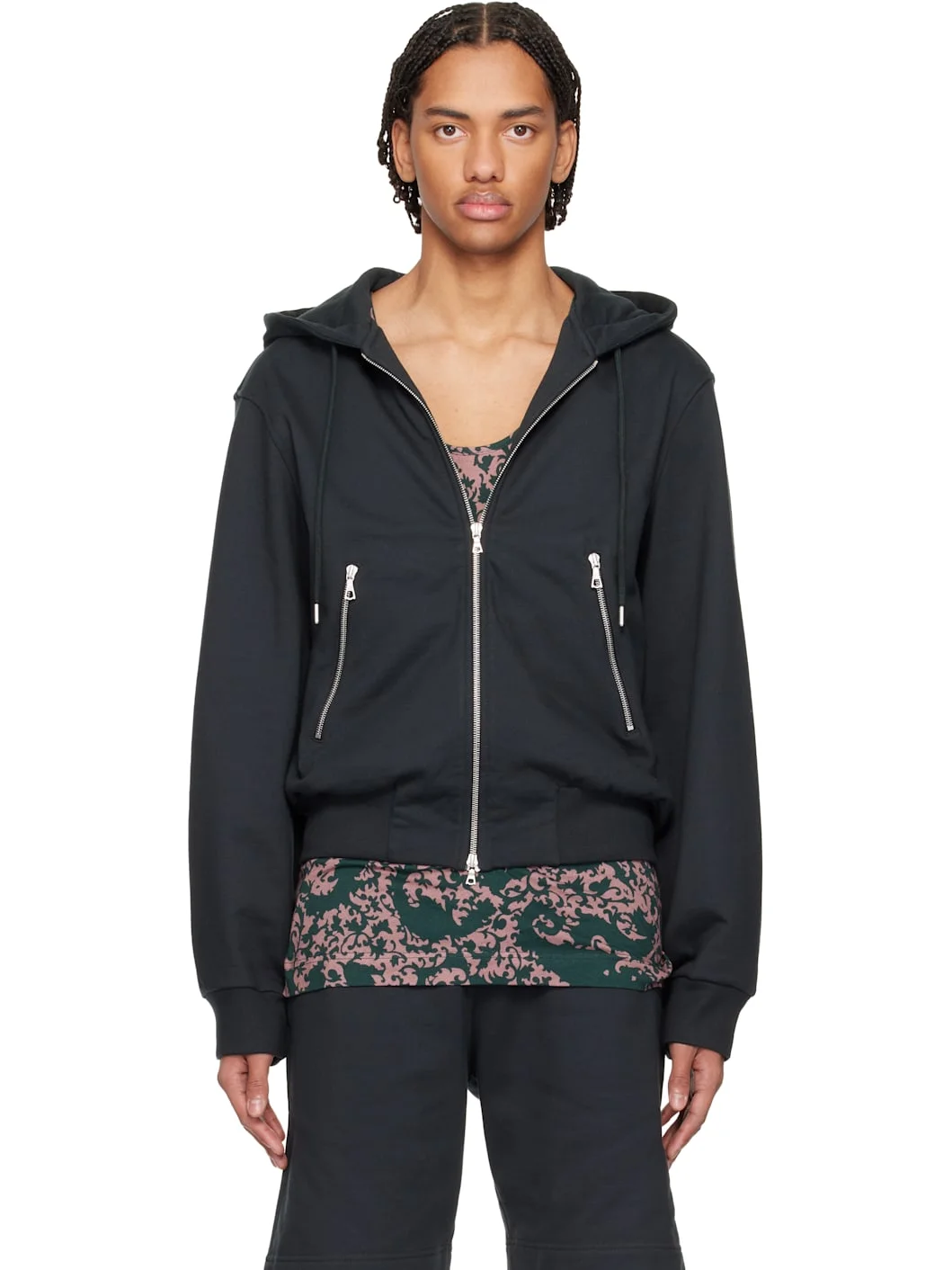 Black Loose Zipped Hoodie - 1