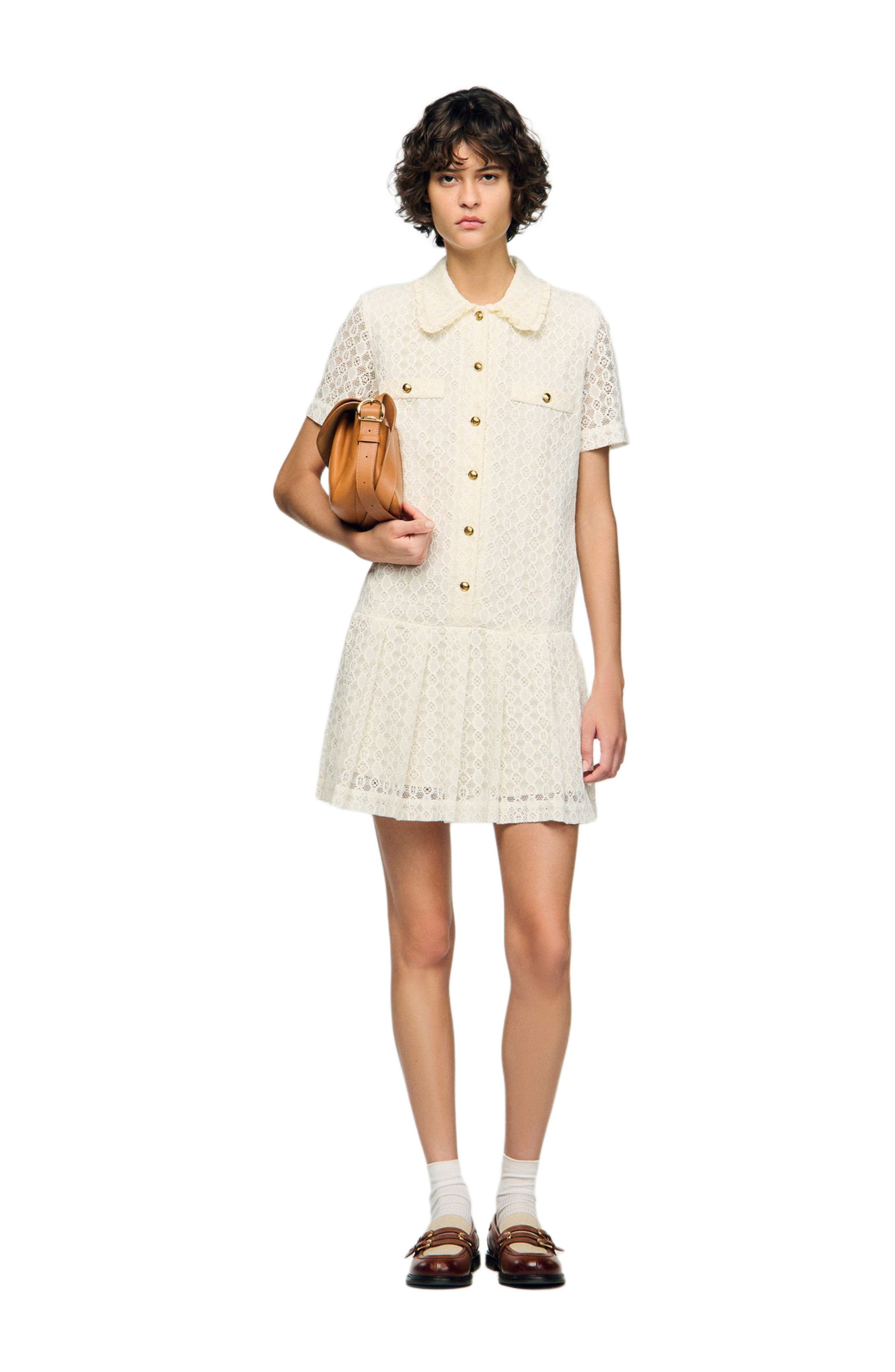 SANDRO Short lace dress in Ecru at Nordstrom - 6