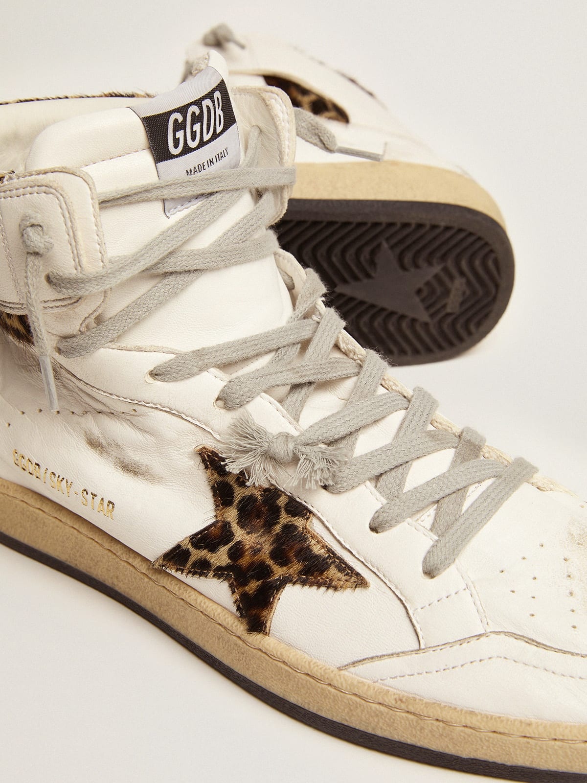 Sky-Star sneakers with signature on the ankle and leopard-print pony skin inserts - 4