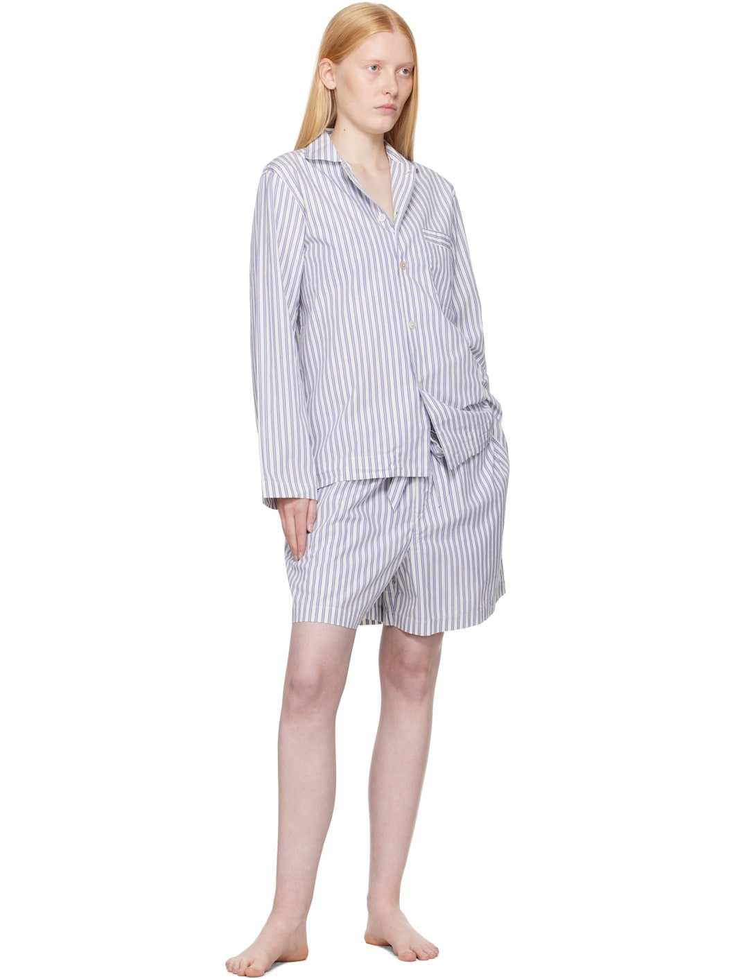 White & Blue Poplin Pyjama Shorts - 4