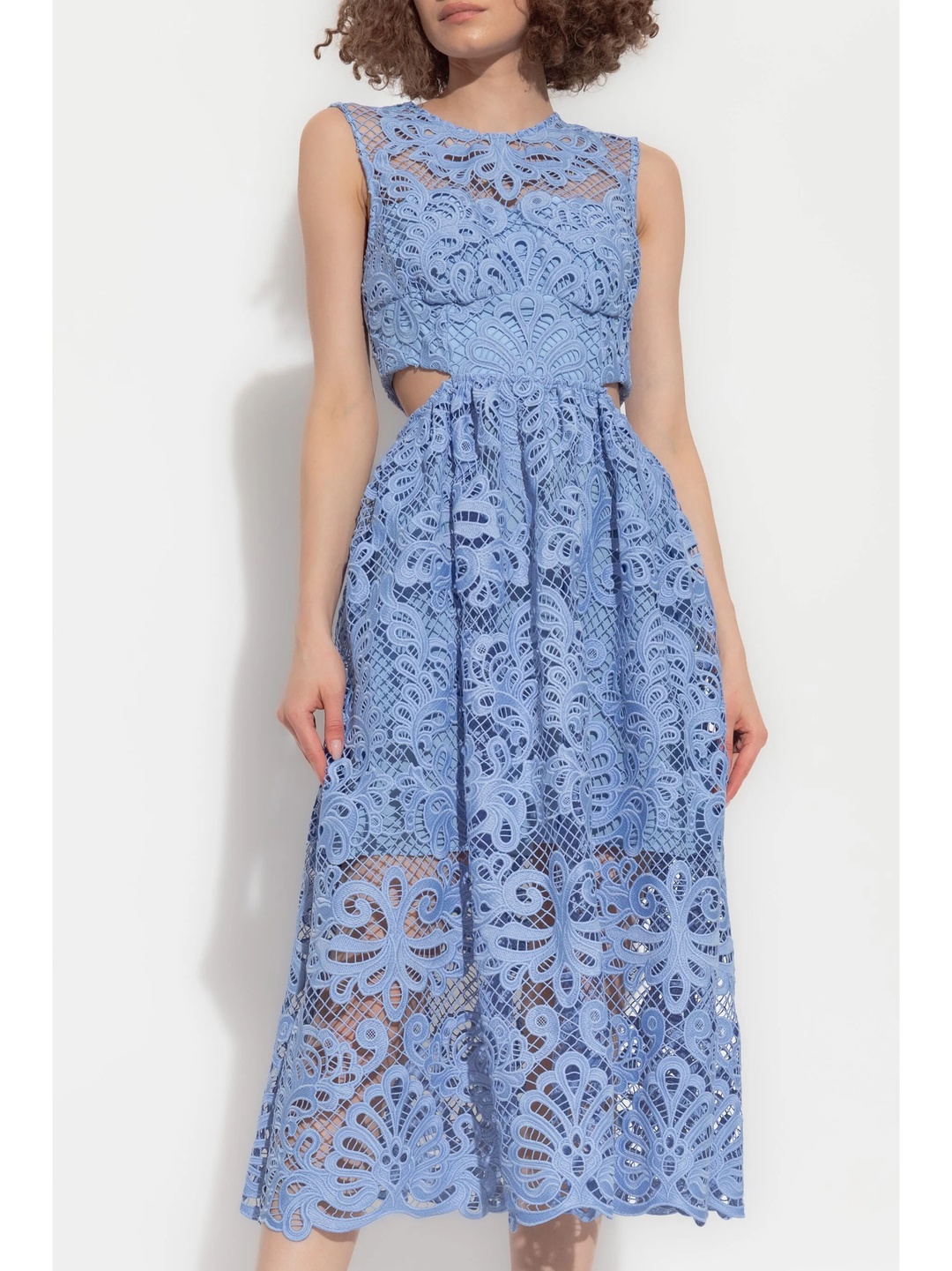 Blue Lace Cut Out Midi Dress - 3