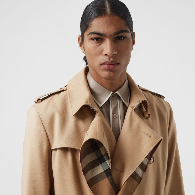 Wool Silk and House Check Loop-back Trench Coat 6