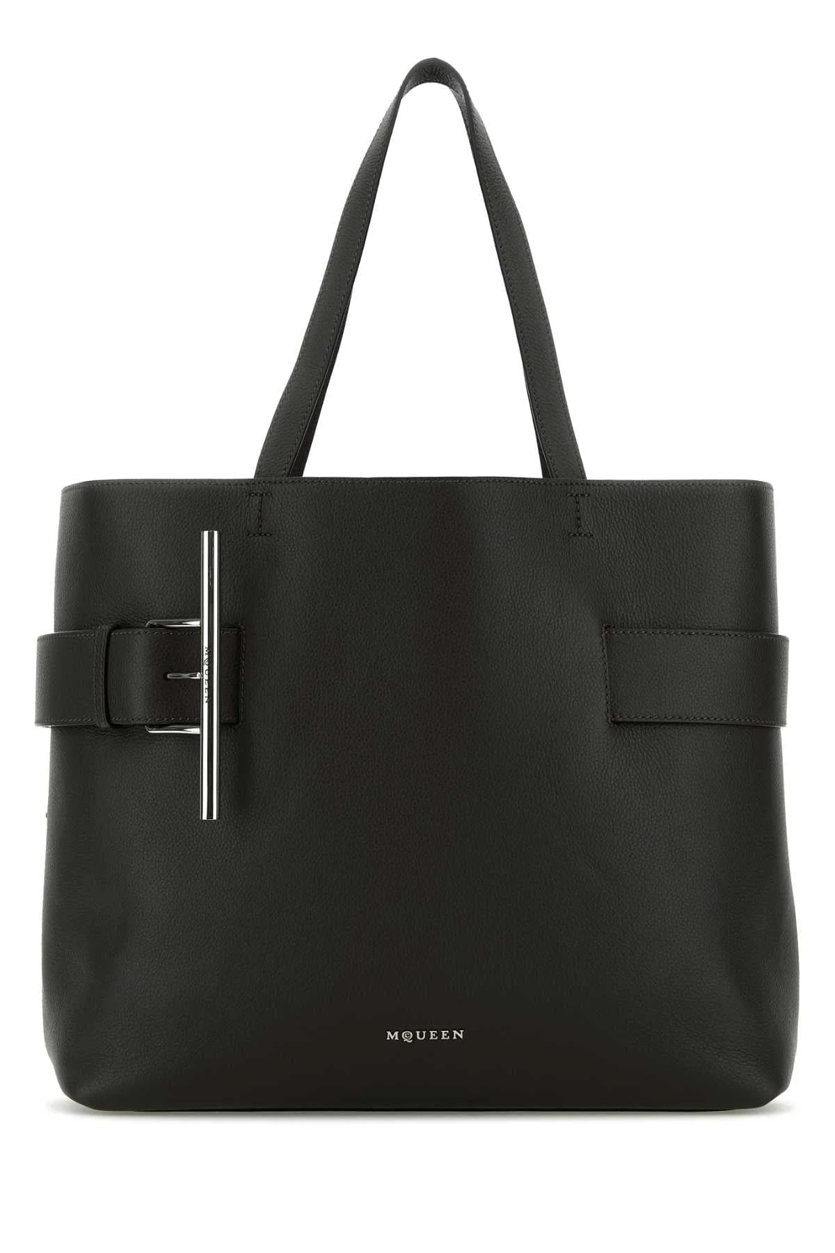 Alexander Mcqueen Women Black Leather T-Bar Shopping Bag - 1
