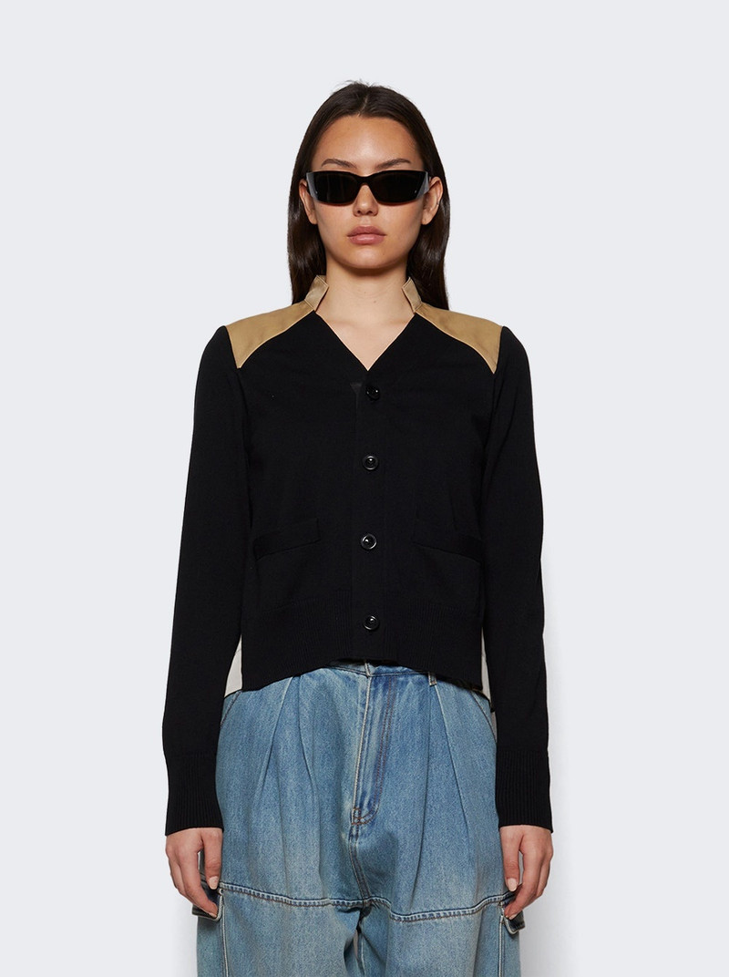 sacai Cotton Gabardine X Knit Cardigan Black And Beige outlook