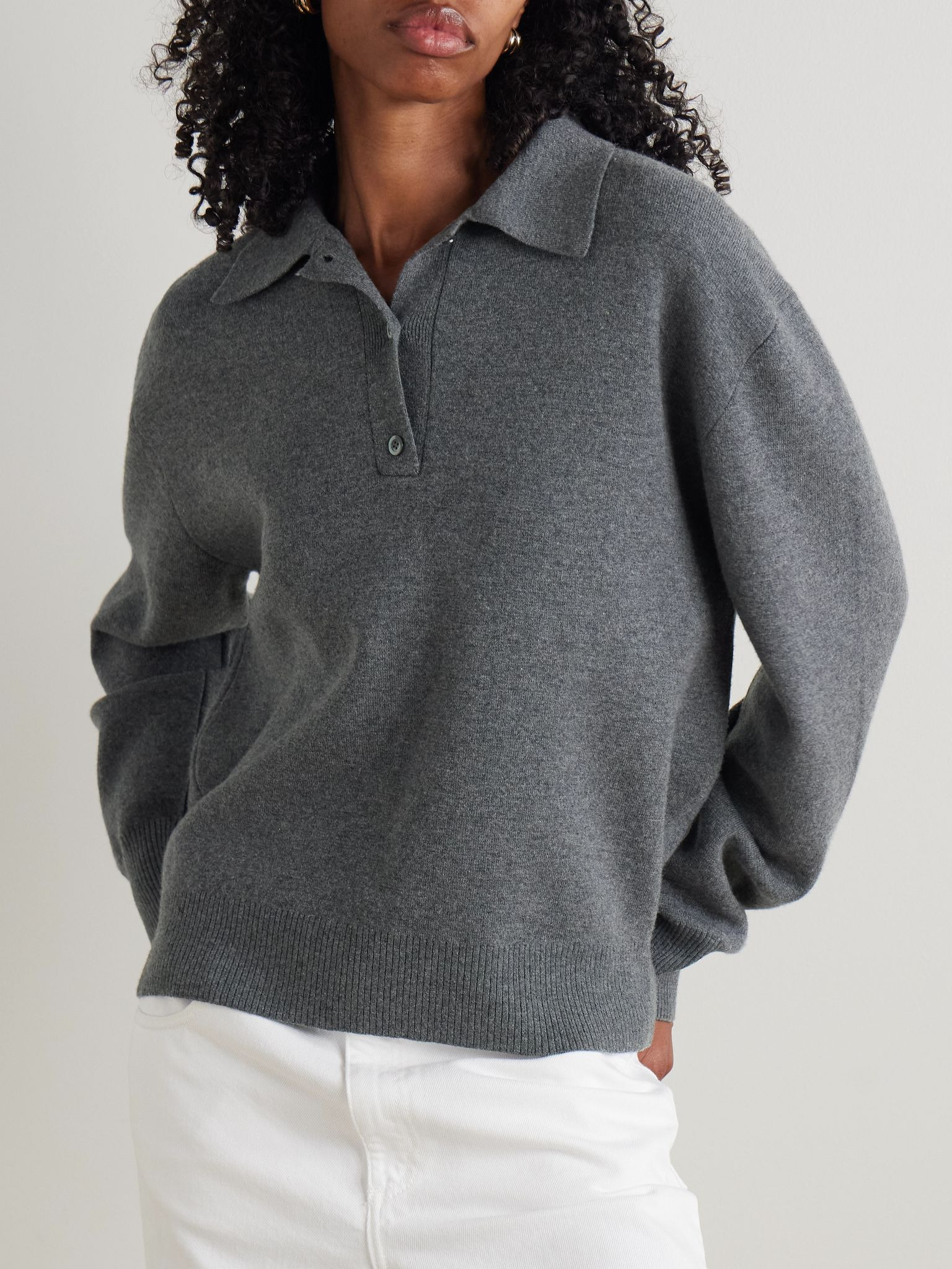 Wool and cashmere-blend polo sweater Gray - 3