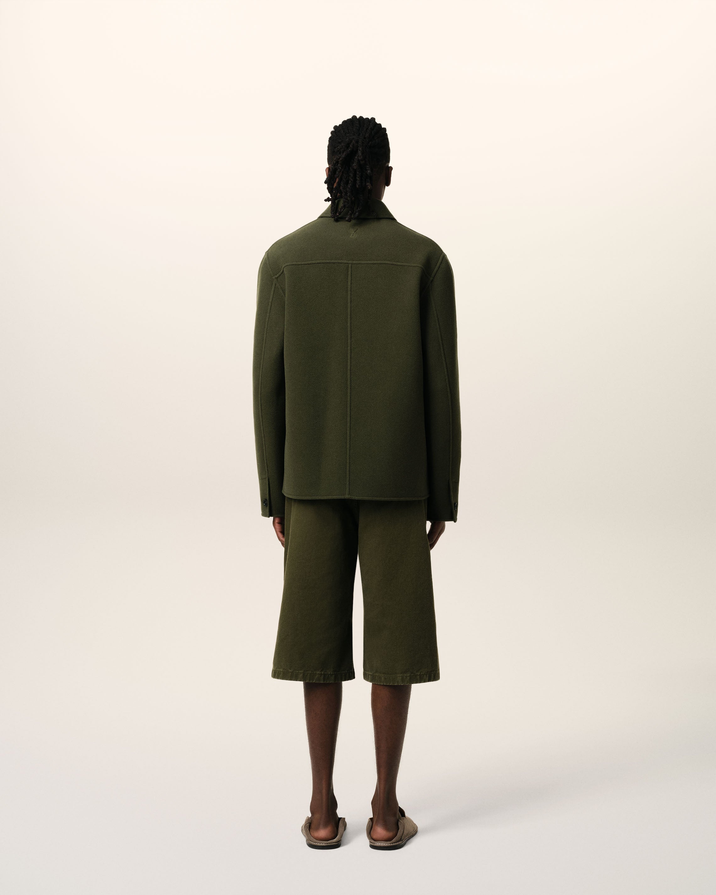 GREEN WOOL KNIT BOXY BUTTONED JACKET - 5