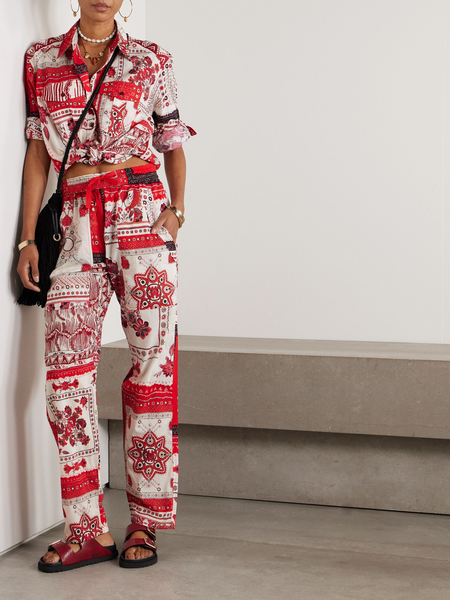 Fedora printed cotton-voile straight-leg pants Red - 2