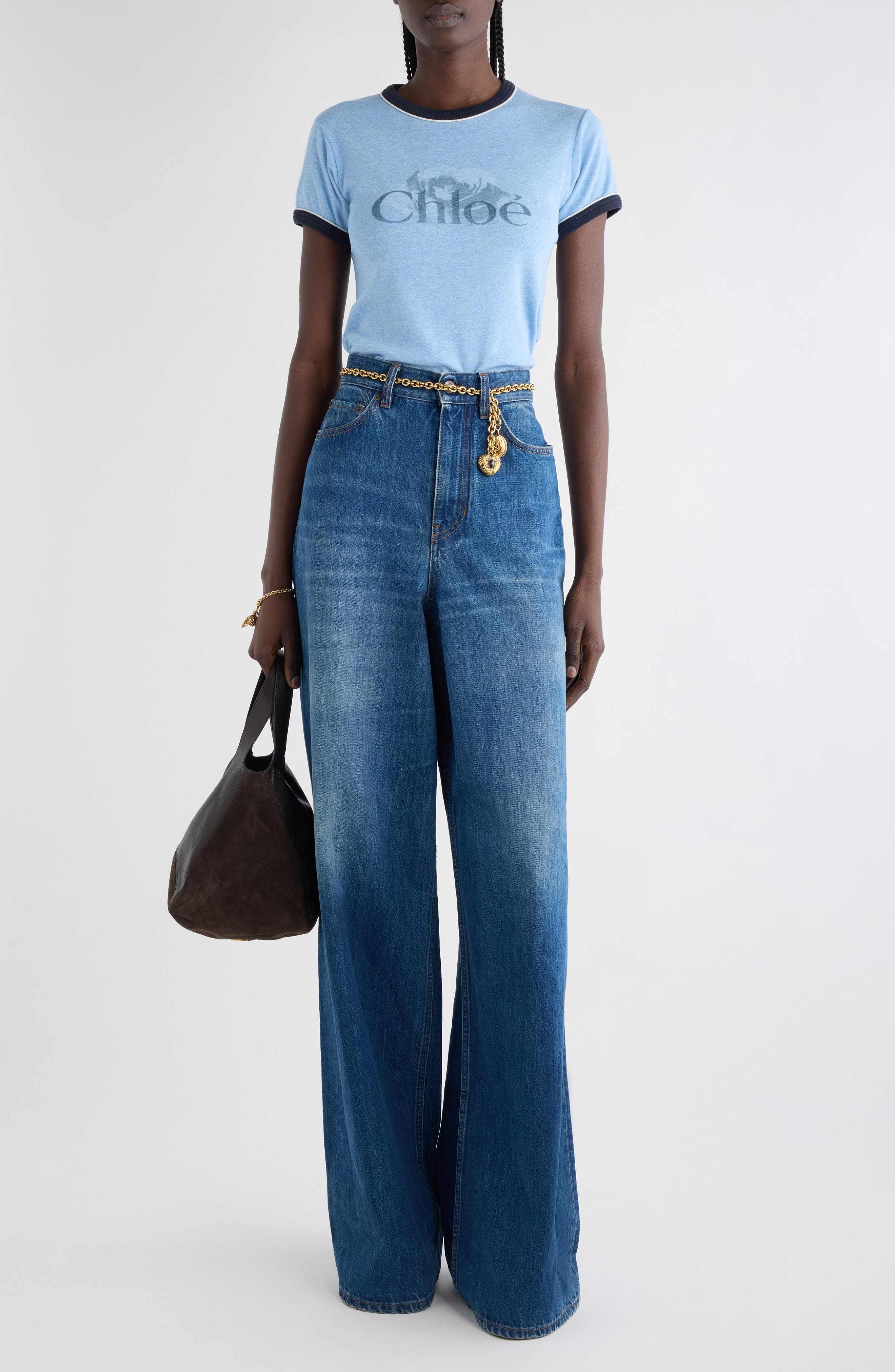 Chloé Logo Cotton Ringer Graphic T-Shirt in Ceylan Blue at Nordstrom - 2