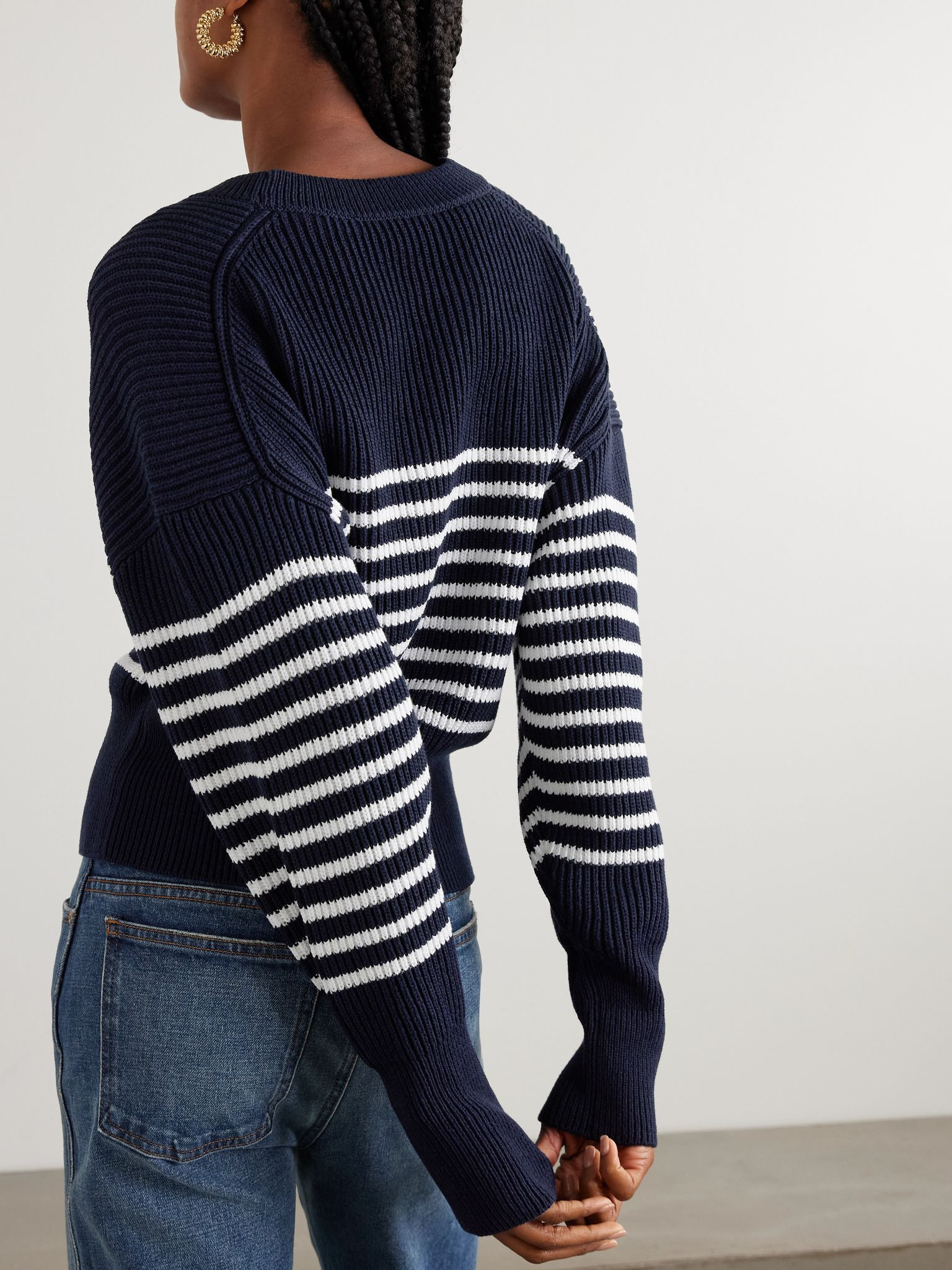 Tanessa striped ribbed cotton sweater Navy - 3