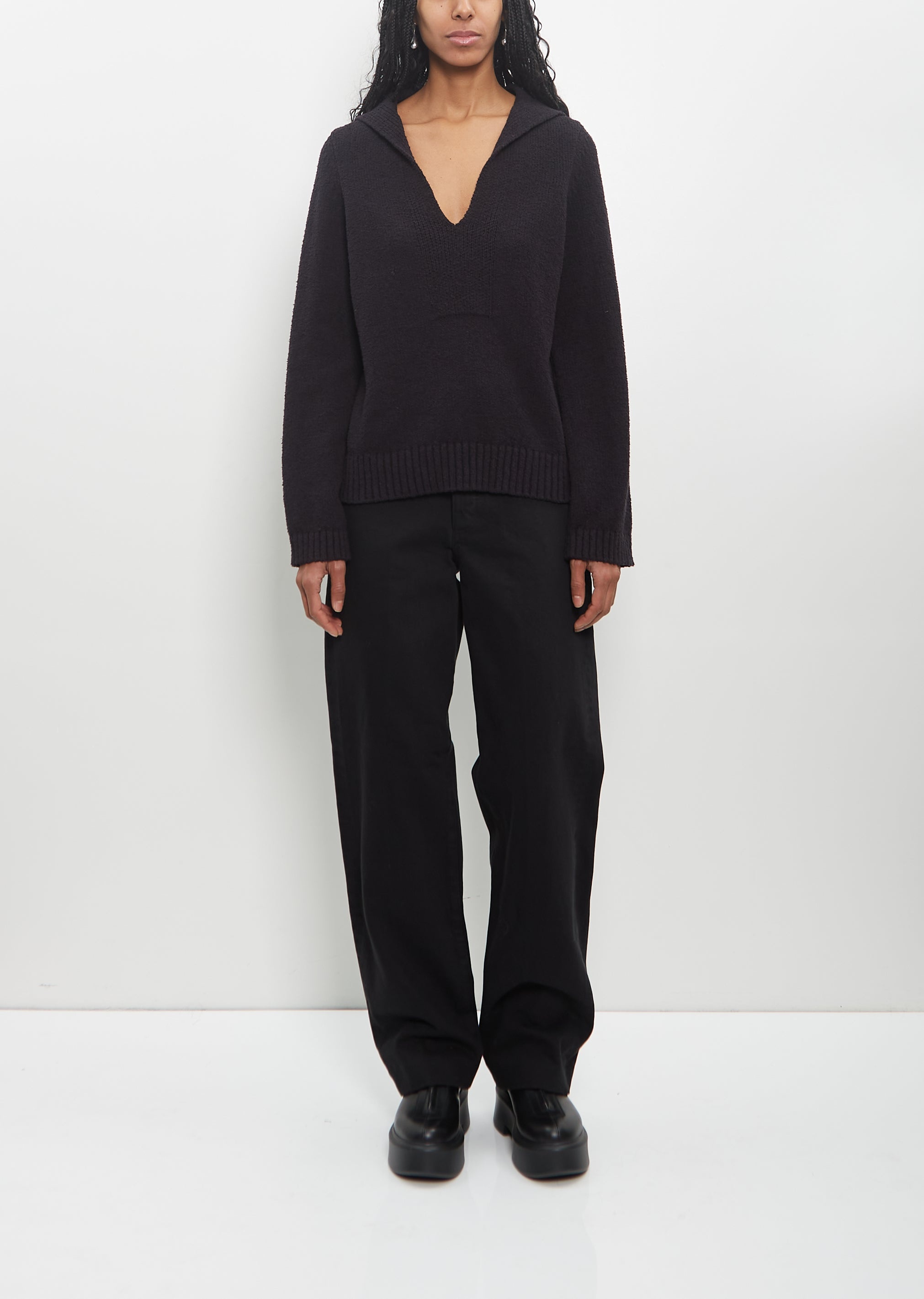 Cotton Bahia V Neck Sweater — Black - 4