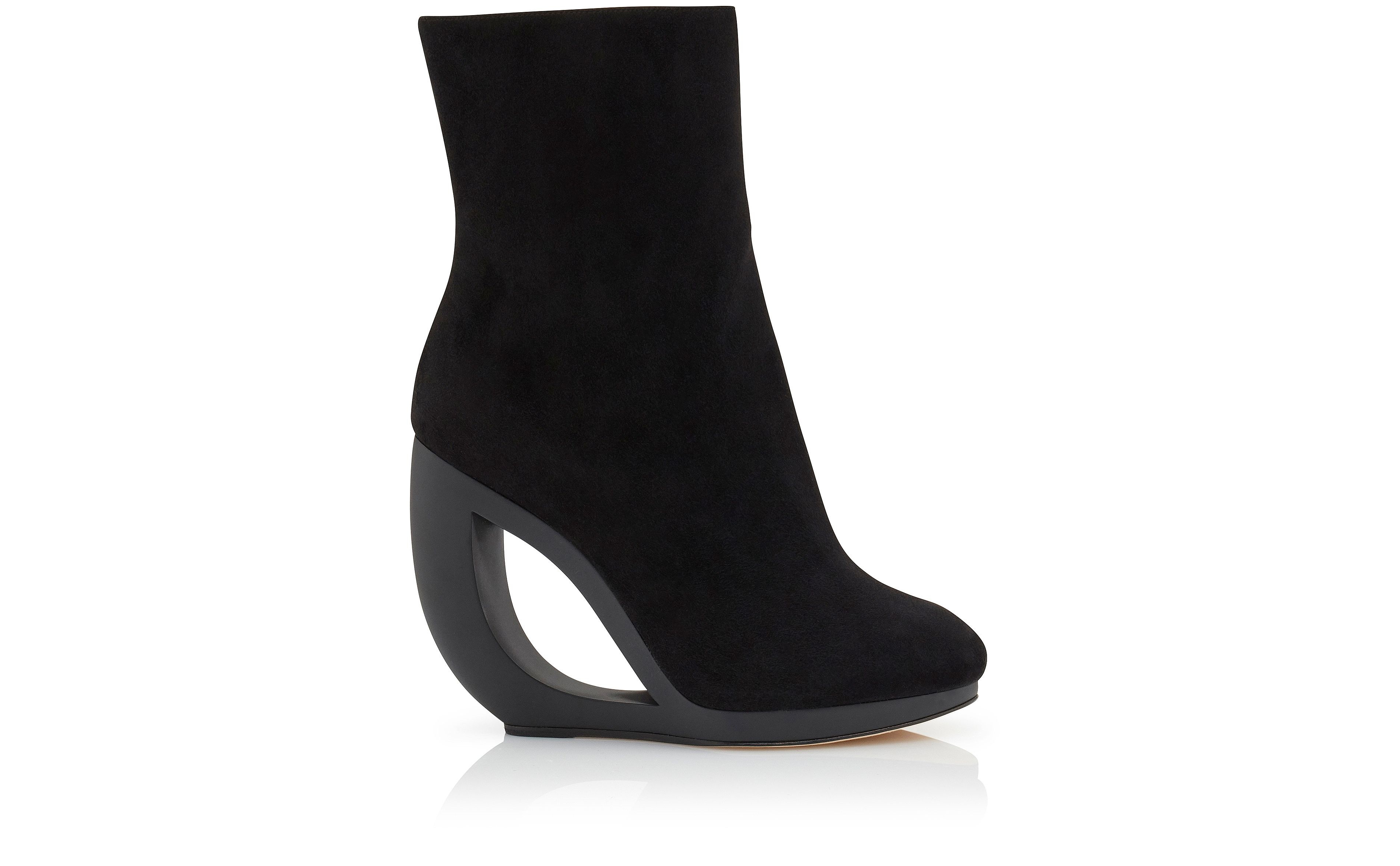 Black Suede Cut-Out Heel Boots - 1